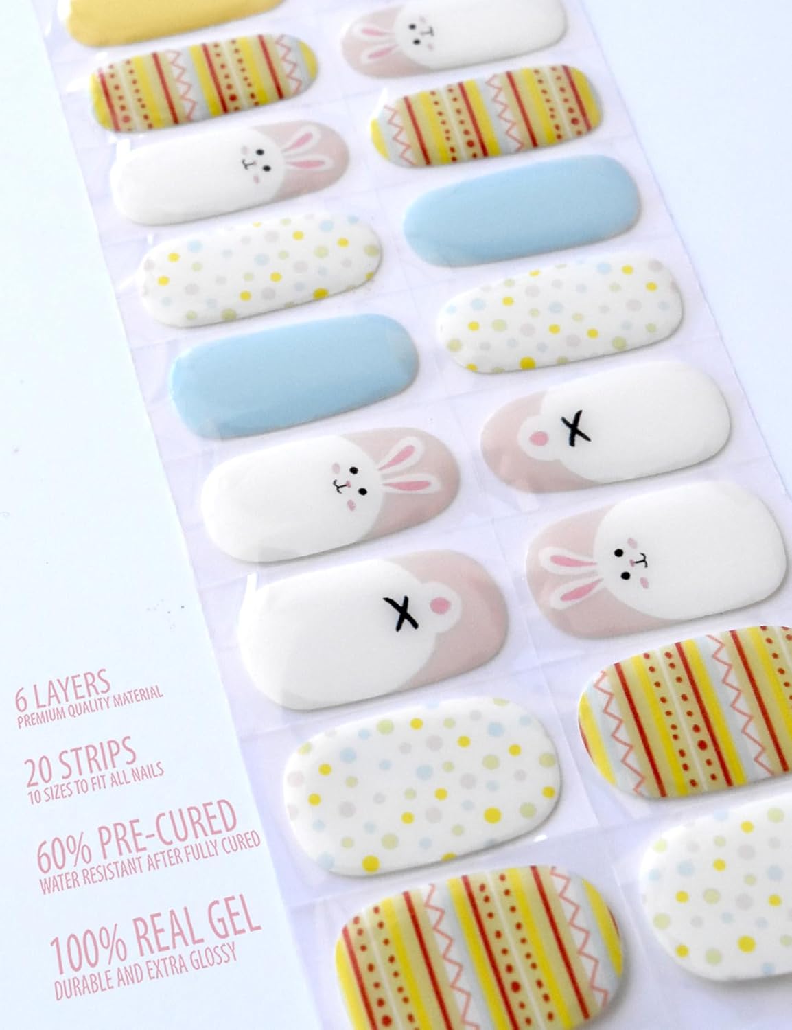Semi Cured Gel Nail Strips, 20 pcs Nail Wraps, Glaze Stickers, Salon Quality French Manicure, Full Decal Gel Polish Strips, Long Lasting SCG, Easy on, UV Required (Easter Bunny)