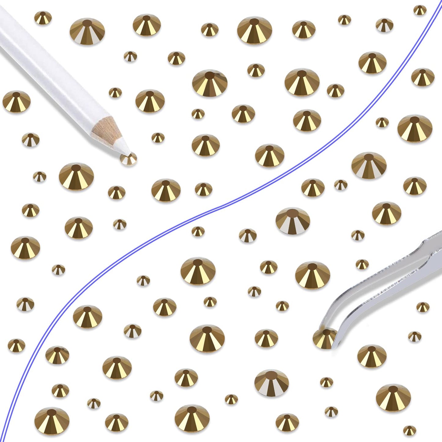 LPBeads 6000 Pieces Metallic Gold Non Hotfix Rhinestones 6 Sizes Round Crystal Glass Flat Back Rhinestones with Tweezers and Picking Pen for Nail Art Crafts Bags DIY