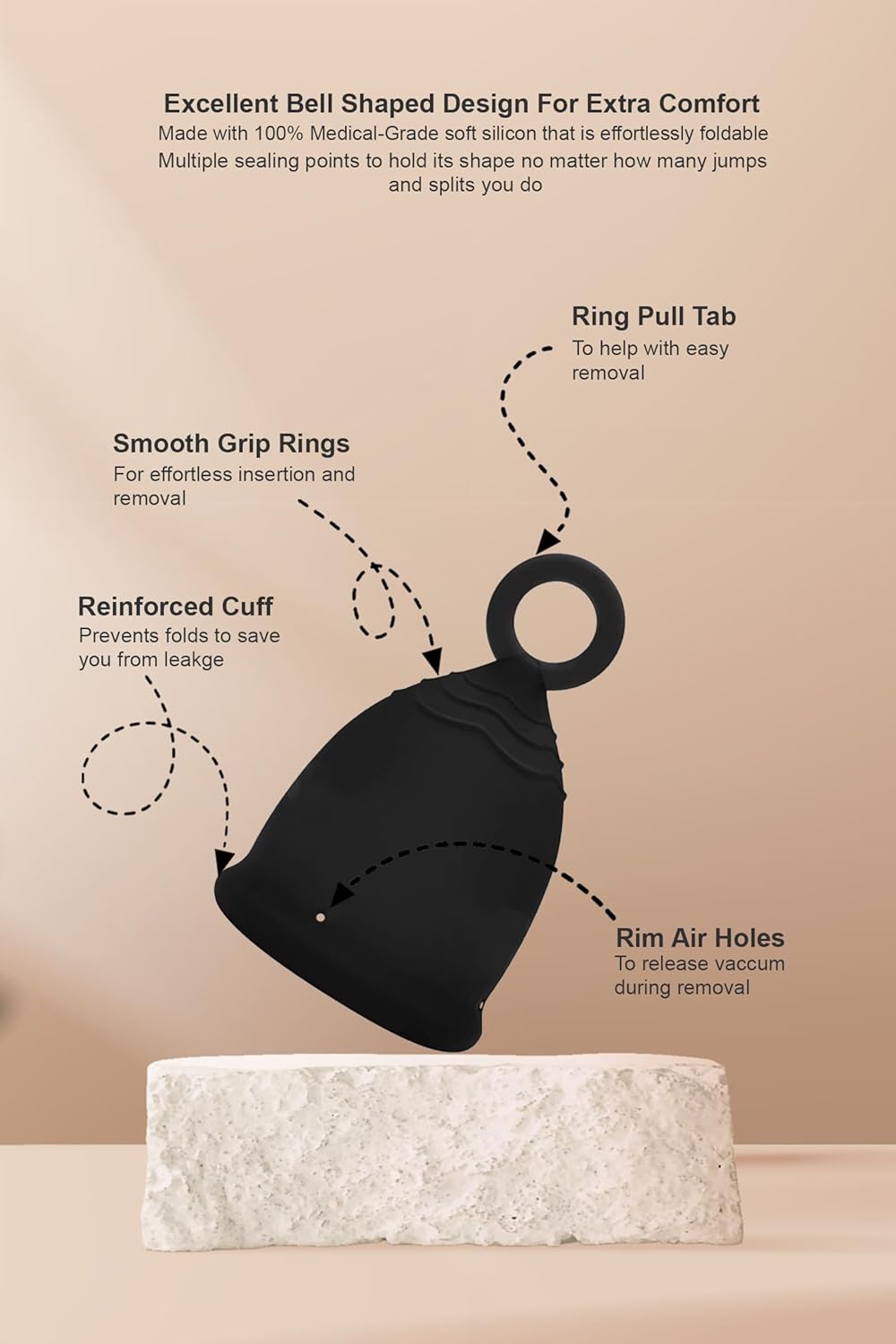 Menstrual Cup - Reusable, Soft & Safe Medical Grade Silicone Period Cup - 12 Hours Comfort - Eco Friendly Tampon & Pad Alternative for Active Lifestyle & Heavy Flow (Yellow & Black)