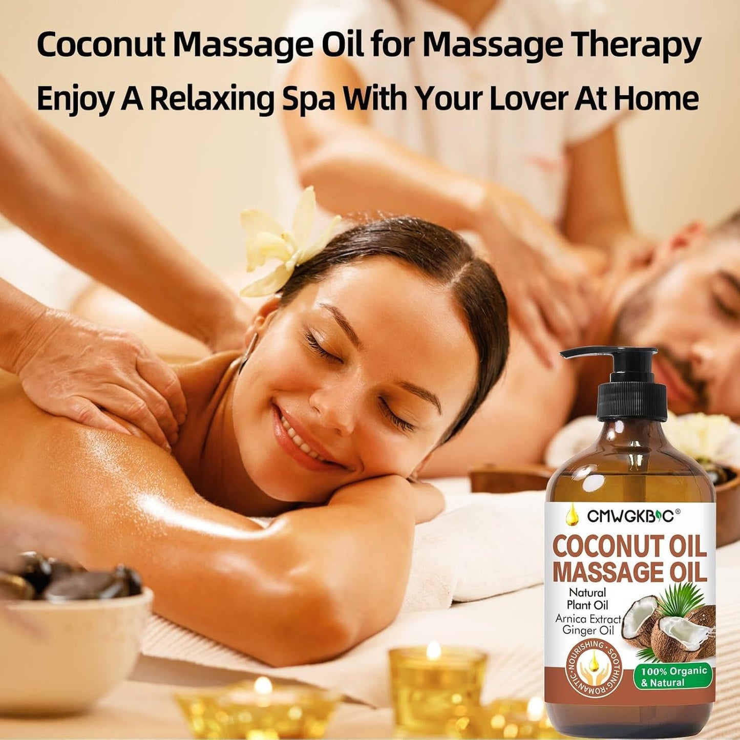 Coconut Oil Massage Oil for Massage Therapy- Relaxing Massage Oil,Carrier Oil for Essential Oils,Non-Greasy Coconut Oil for Skin and Hair,Massage Oils for Date Night Spa Body Oil for Women Men