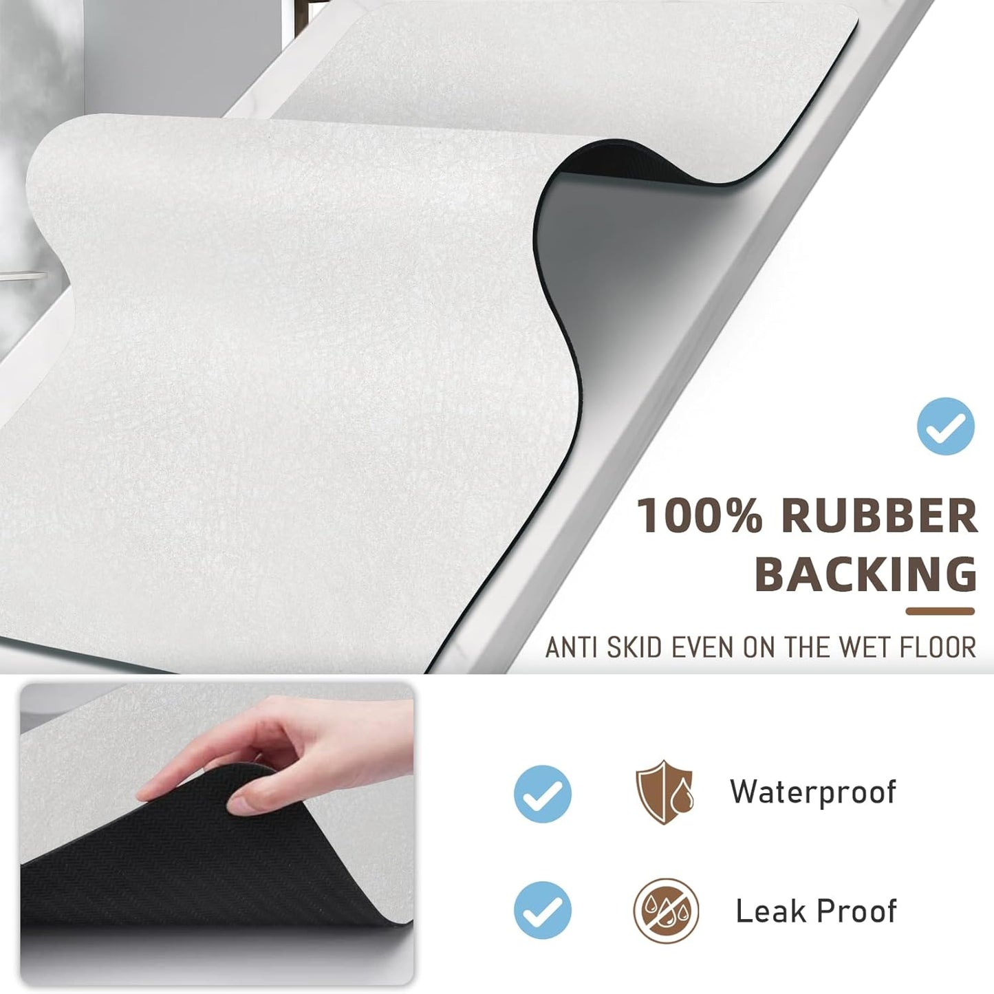 Diatomaceous earth bath mat Bathroom Rugs Sets 3 Piece Super Absorbent Quick Dry Bath Mats, Rubber Non Slip Shower Mat and Toilet Mat U Shape, Shower Rug for in Front of Bathtub Shower, Grey