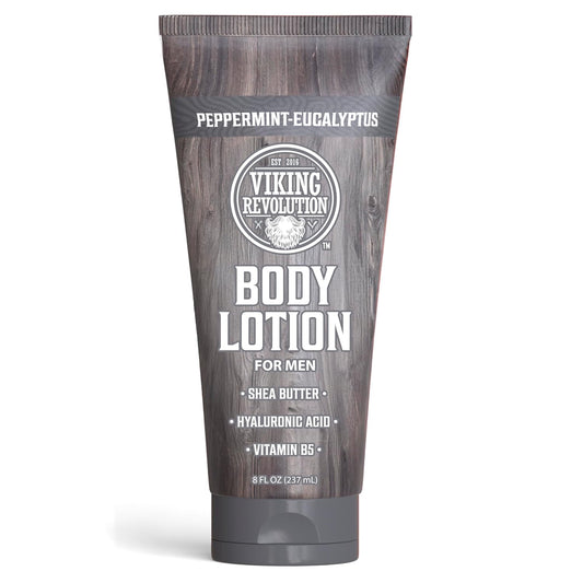 Viking Revolution Peppermint Eucalyptus Body Lotion for Men –Mens Lotion for Dry Skin with Shea Butter, Hyaluronic Acid and Vit B5 –Nourishing Mens Body Lotion for Hydrated and Smooth Skin(8oz,1 Pack)