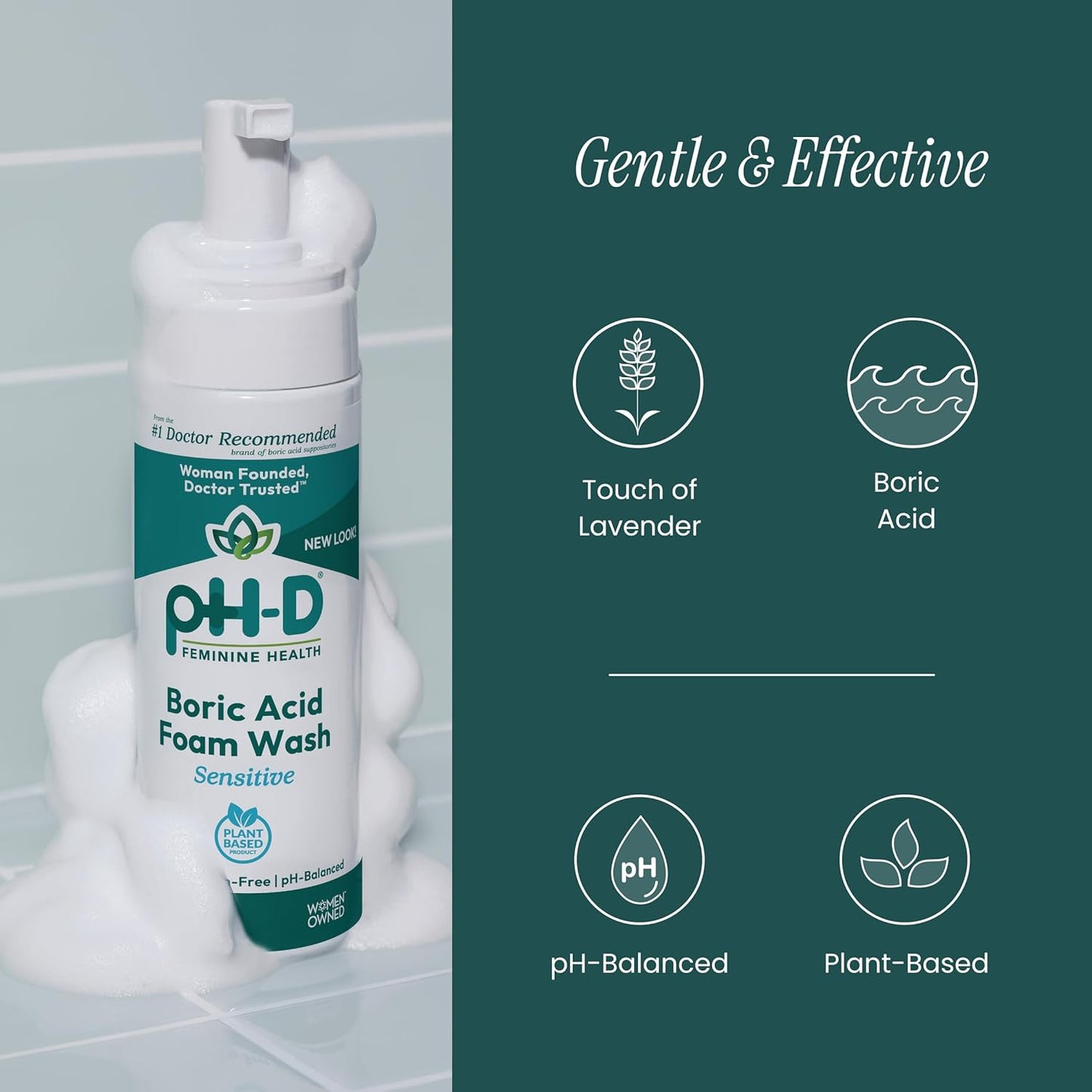 pH-D Feminine Health - Boric Acid Foam Wash - pH-Balanced, Paraben-Free, and Plant-based (Sensitive, 6 Fl Oz (Pack of 2))
