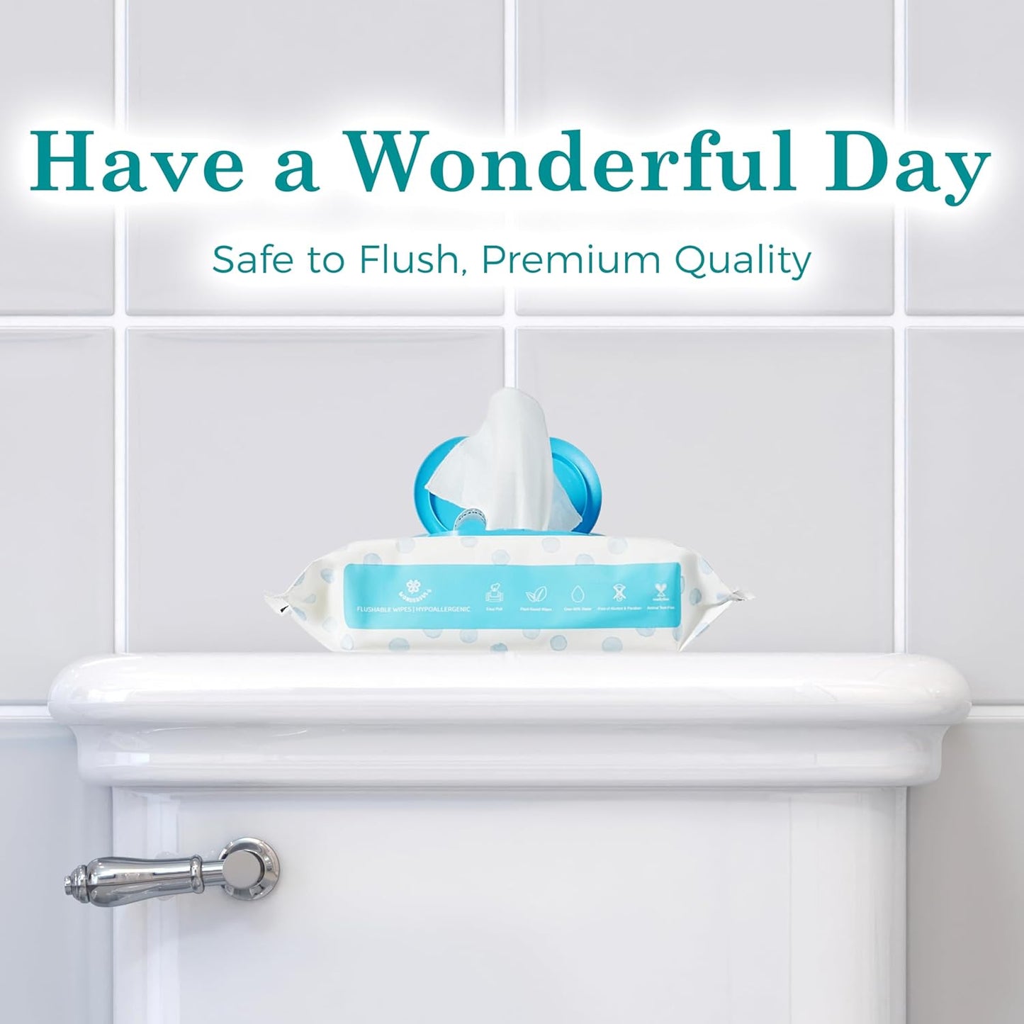 WONDERFUL Flushable Wipes, Unscented 100% Plant-Based Wet Butt Wipe for Adults & Kids, Sewer Septic Safe, Gentle for Sensitive Skin, Wipes Flushable Pack for Bathroom & Travel, 6-Pack (360 Counts)