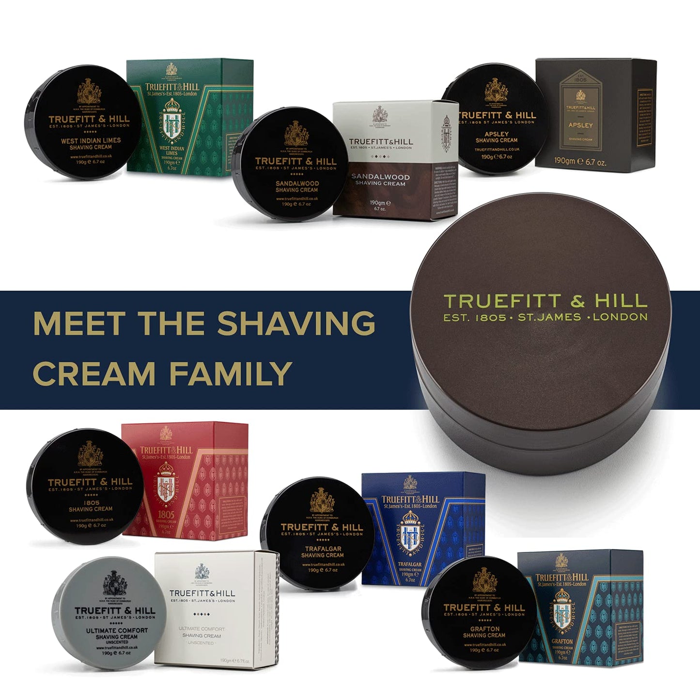 Truefitt & Hill Shaving Cream Bowl - No. 10 - Premium Glycerin-Based Lather, Smooth Glide, and Hydration for a Luxurious Shave, Formulated for Sensitive and Irritated Skin - 6.7 oz.