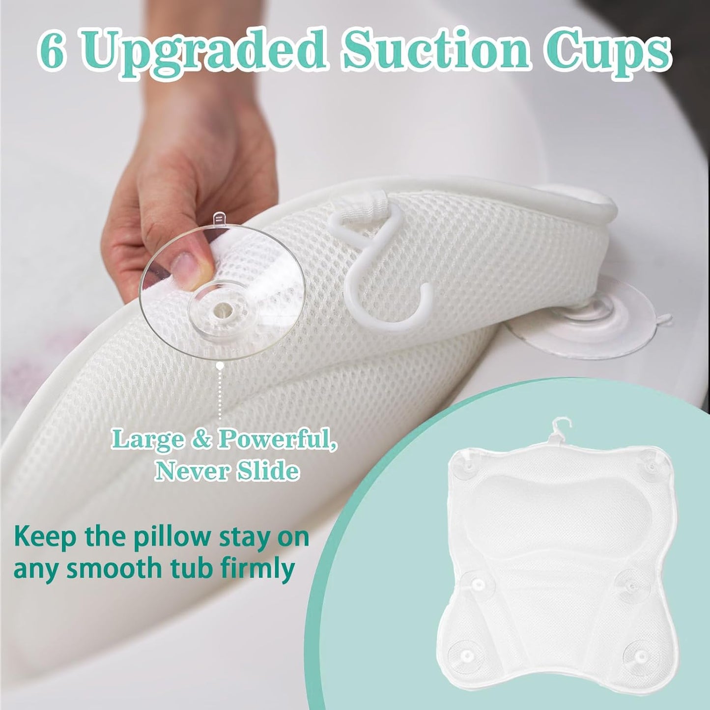 Bath Pillow Bathtub Pillow for Neck Back Support 4D Bath Tub Pillow with 6 Strong Suction Perfect Bath Gift for Women