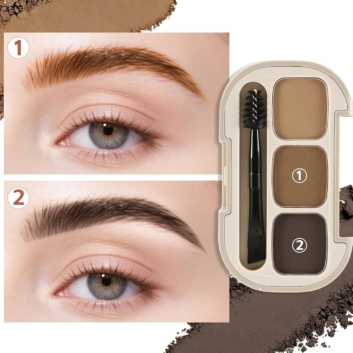 3 Colors Eyebrow Powder Set, Brow Powder Makeup Palette, Defining and Sculpting Brows, Waterproof Eye Contour Kit with Brush Applicator