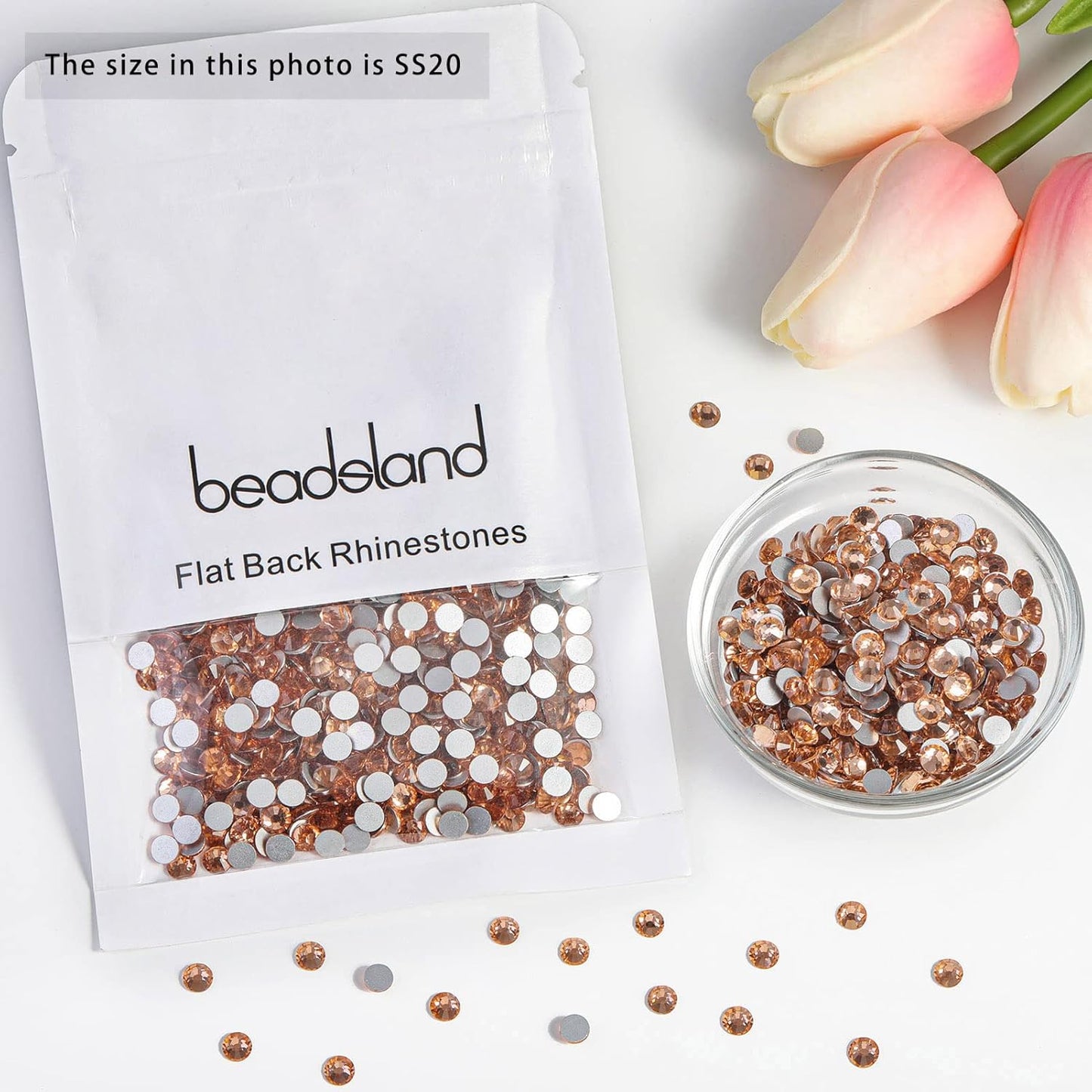 beadsland Flat Back Crystal Rhinestones Round Gems for Nail Art and Craft Glue Fix,Champagne (4.6-4.8mm) SS20/1440pcs