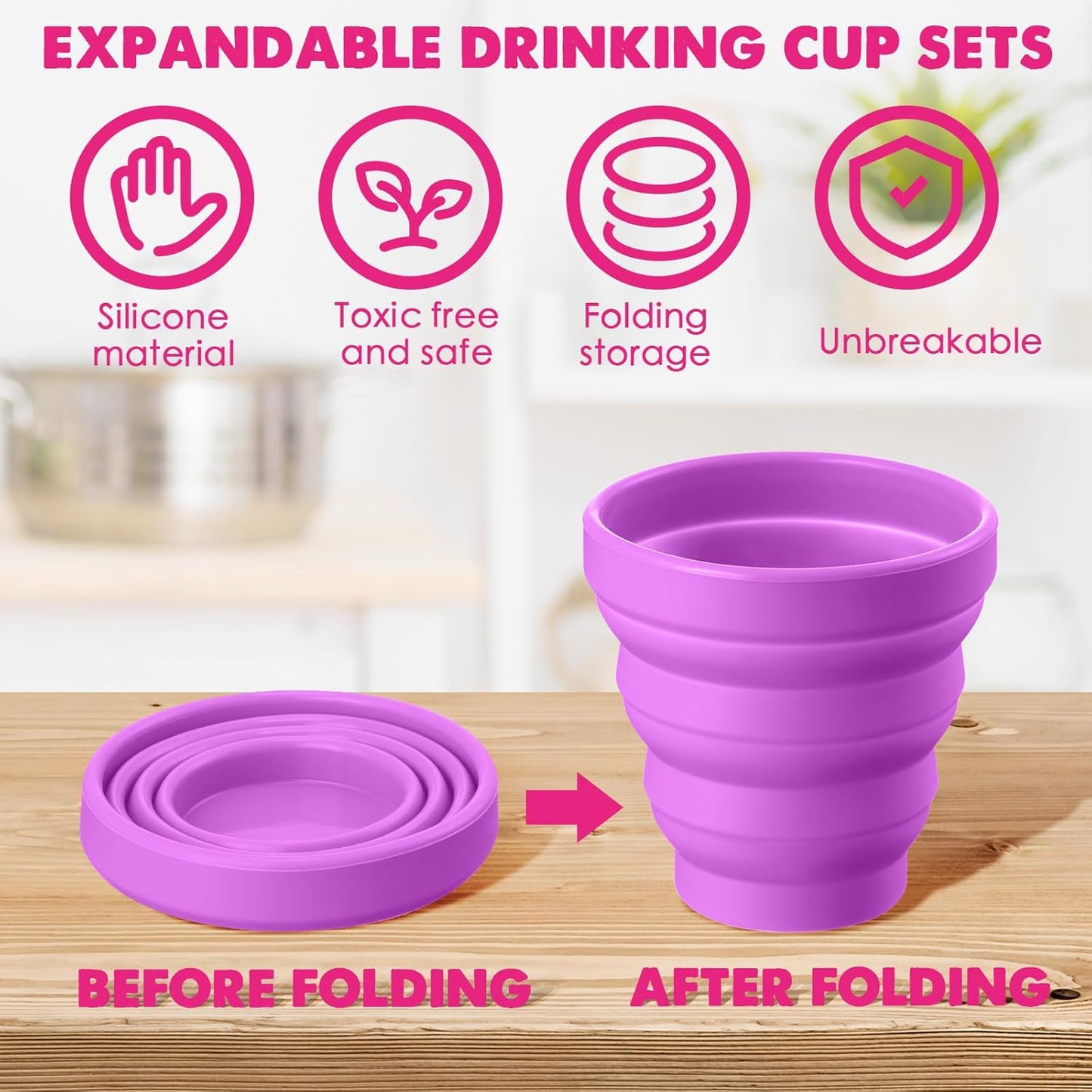 Umigy Silicone Collapsible Cup Without Lids Travel Portable Foldable Cup Colorful Reusable Collapsible Shot Cup Expandable Drinking Cup for Kids Traveling Outdoor Hiking, 12 Colors