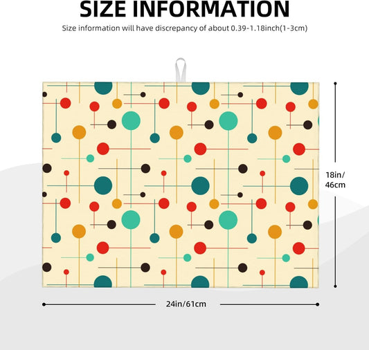 Mid Century Modern Atomic Retro Dish Drying Mat for Kitchen Counter Yellow Drying Pad 18x24 Inch Absorbent Reversible Dish Drainer Rack Mats