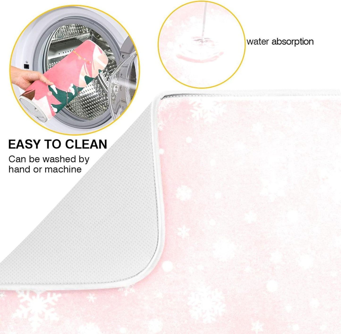 Christmas Tree Pink Dish Drying Mat for Kitchen Countertop 16x18 Winter Snowflake White Xmas Small Drying Mat Reusable Quick Dry Dish Sink Mats Easy Clean Decorative Essentials