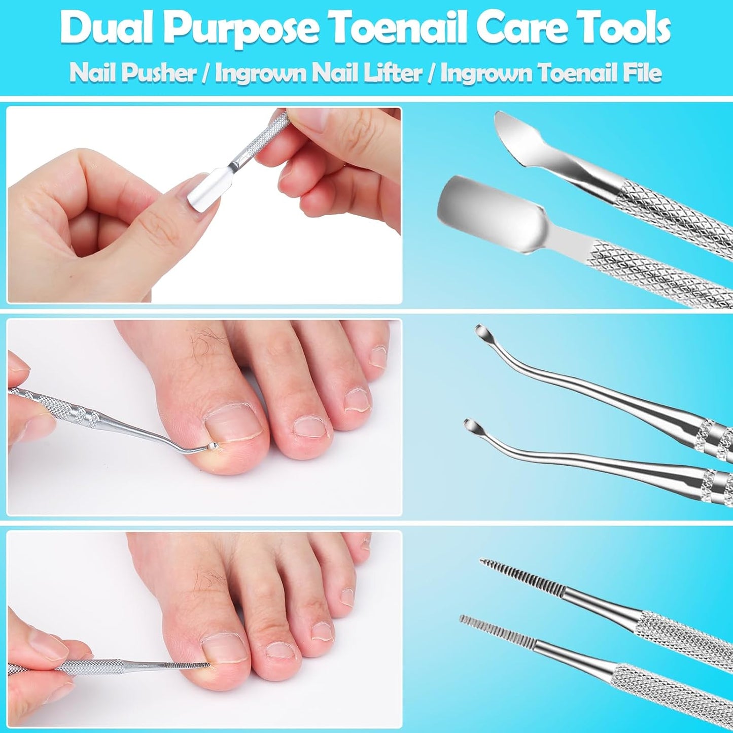 Modacraft 11-Piece Toenail Care Kit - Effective Ingrown Toenail Treatment with Toenail Clippers for Thick Toenails, Corrector & Other Pedicure Tools for Feet and Hand