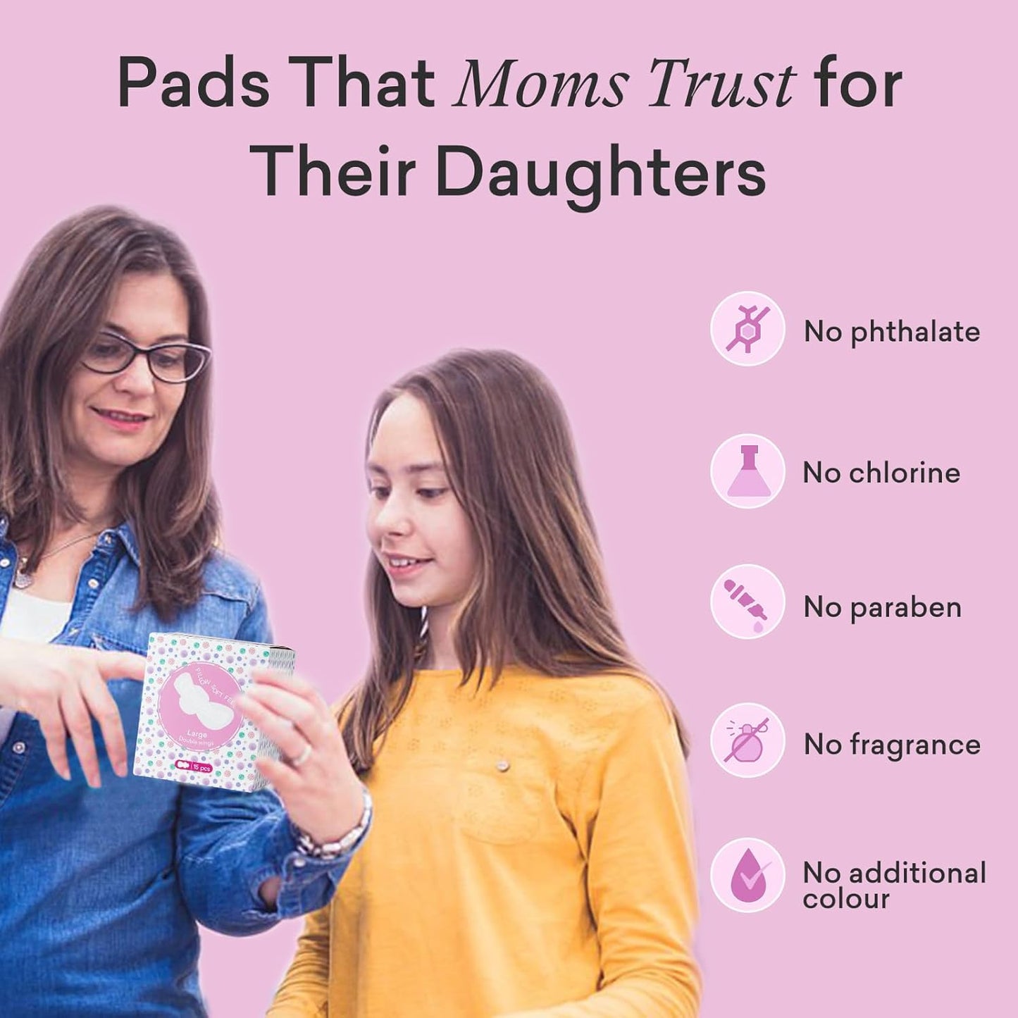 Teens Maxi Period Pads with Wings for Tweens, Organic Cotton Sanitary Pads for Teens Girls 9-14, Teen Large, 15 CT
