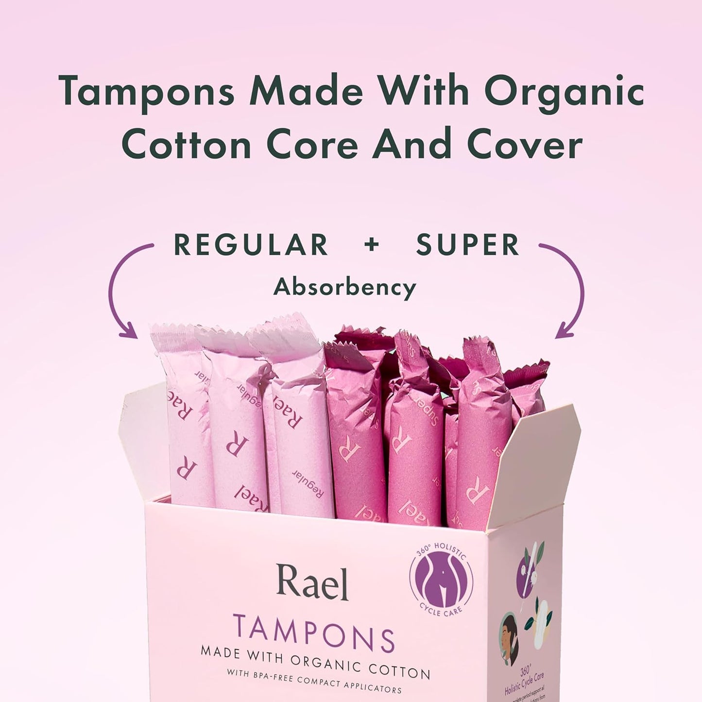 Rael Tampons, Compact Applicator - Made with Organic Cotton, Heavy Absorbency, BPA-Free, Chlorine Free, Leak Locker Technology (36 Count, Super)