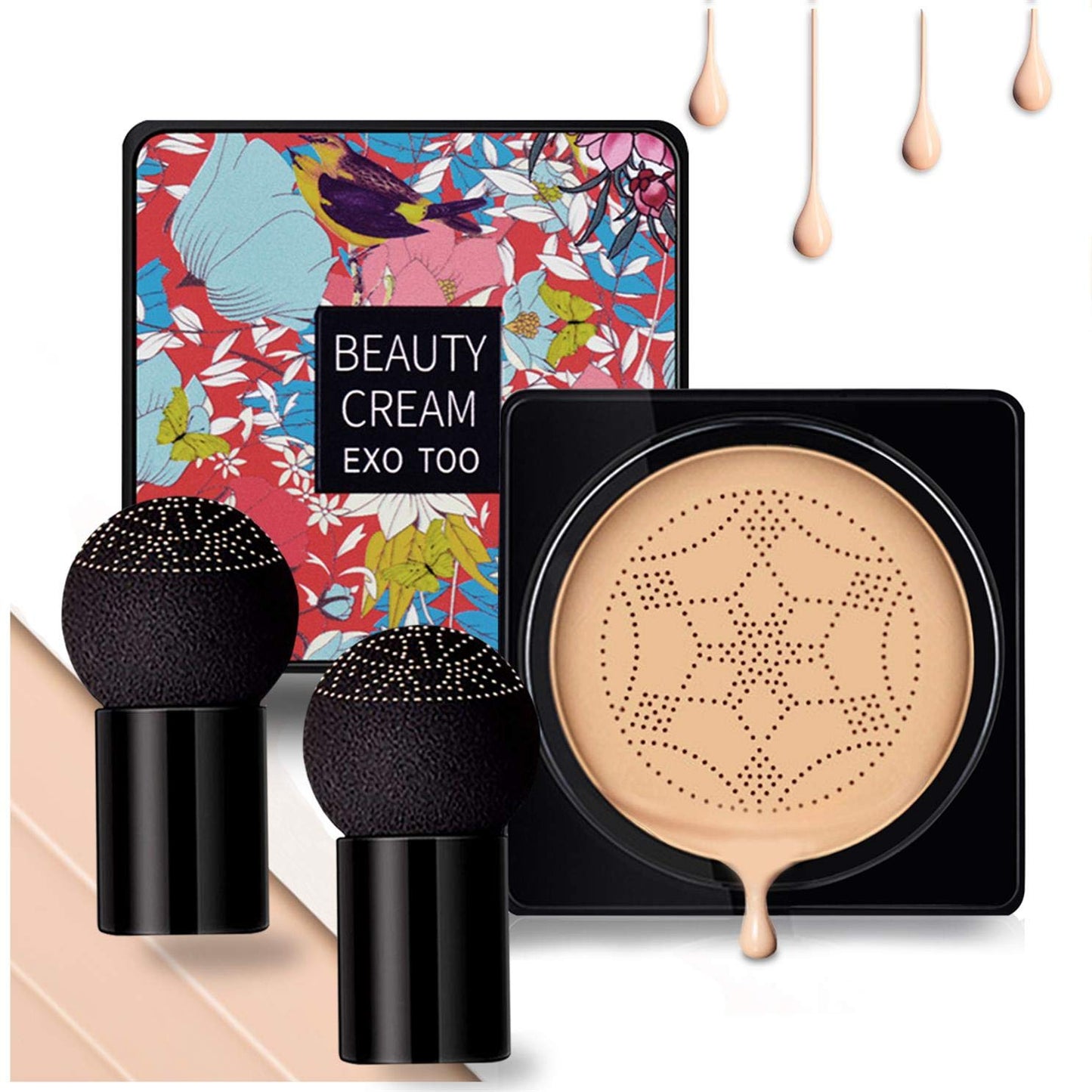 NUIBO Air Cushion CC Cream Mushroom Head, Moisturizing Concealer Makeup Base, Primer Liquid Foundation Long Lasting with Two Mushroom Makeup Sponges 【Natural】