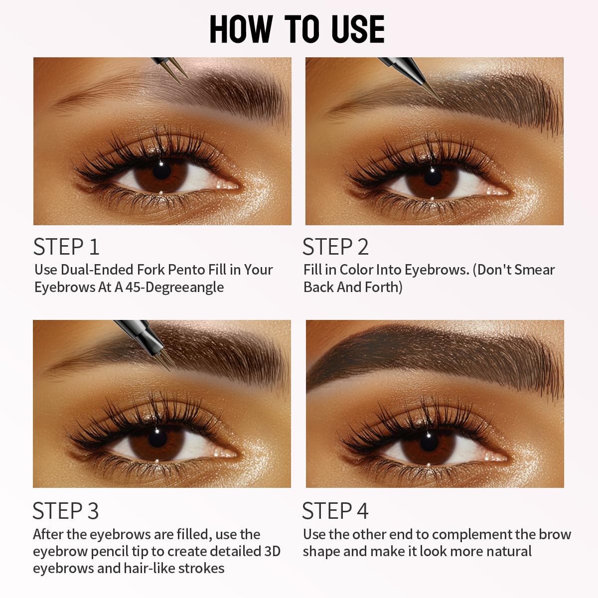 Microblading Eyebrow Pen,2-in-1 Dual-Ended Eye Brow Pencil with 2-Fork-Tip and Precise Brush-Tip, Waterproof Long Lasting Eyebrow Pen for Natural Hair-Like Brows(Dark Brown)