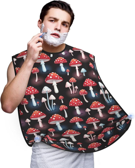 Waterproof Grooming Apron, Non-Stick Beard Bib with Suction Cups, for Goth Red Mushrooms
