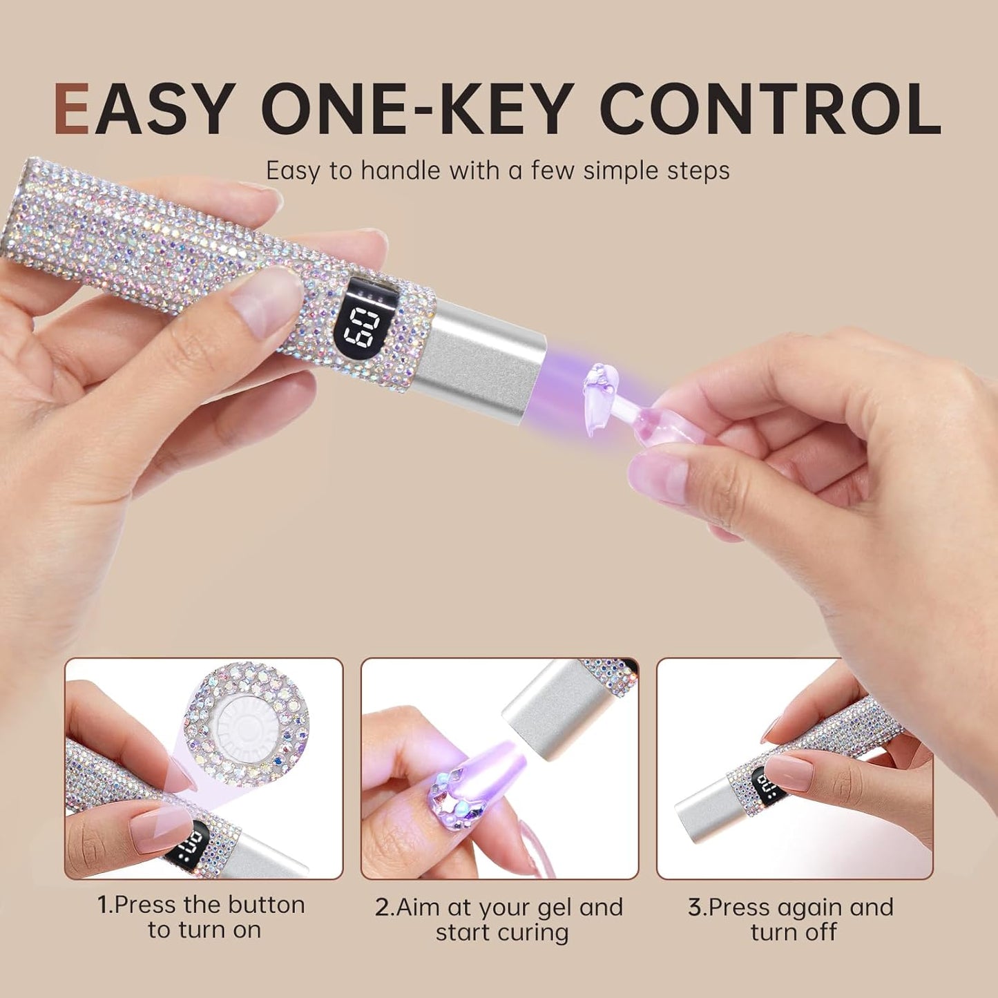 Handheld UV Light for Gel Nails,Mini LED Cordless Nail Lamp for Gel Nail Polish,Portable Flash Cure Lamp,Rechargeable USB Nail Dryer with LCD Display Fast Curing Home DIY