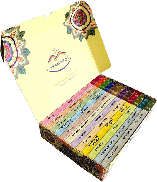 Incense Sticks Variety Pack - Traditional Hand-Rolled Masala Incense Bulk - 12 Aromas - 100 Sticks - Gift Set