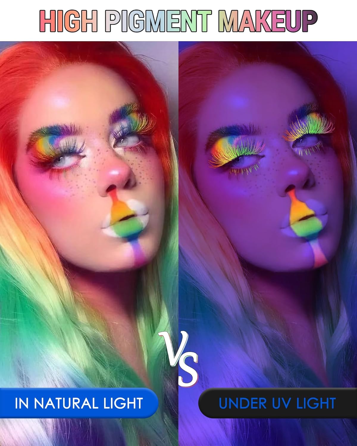 UV Neon Orange Mascara & Eyeliner Set, Waterproof Volumizing Colored Mascara Volume and Length for Lashes Lengthening, Long Lasting Glitter Liquid Eyeliner Pencil, Halloween Glow in the Dark Makeup-04