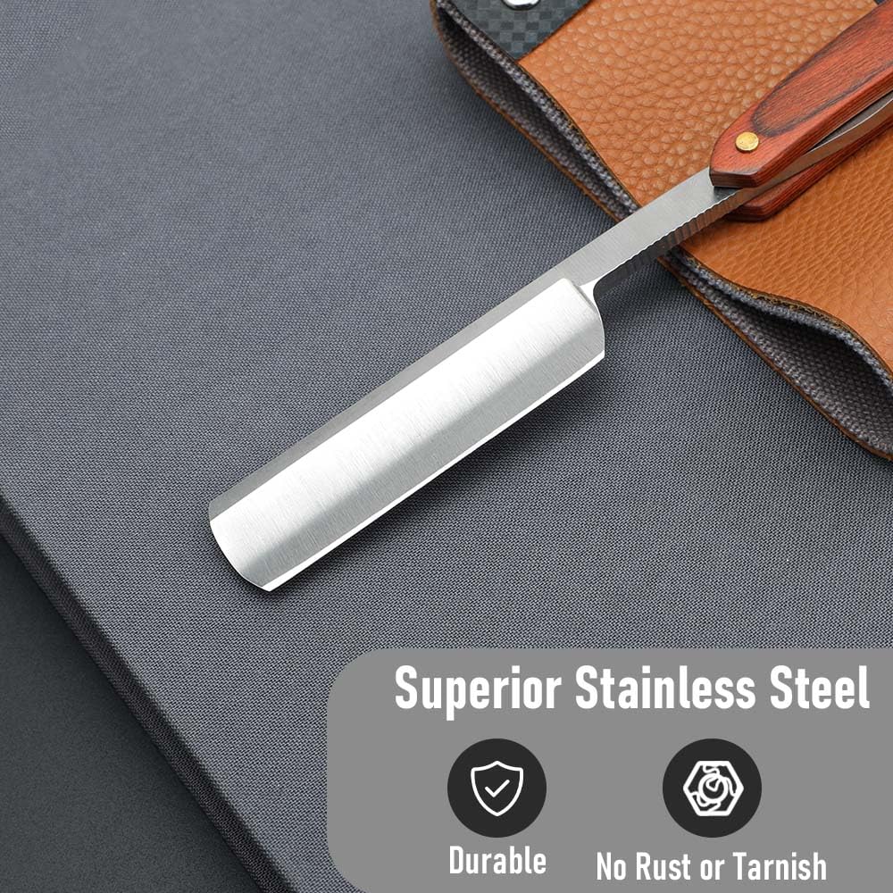 Premium Stainless Steel Shaver Razor with Shaving Strop for Men，Professional Straight Edge Barber Razor,Straight razors for men, Home & Salon Grooming Using (NO.191)