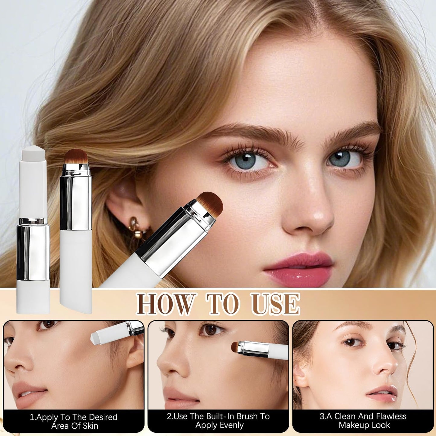 Blanc Cover Cream Stick, Color Changing Brightening Makeup Base, Hydrating Concealer, White Foundation for Flawless Look (Natural)