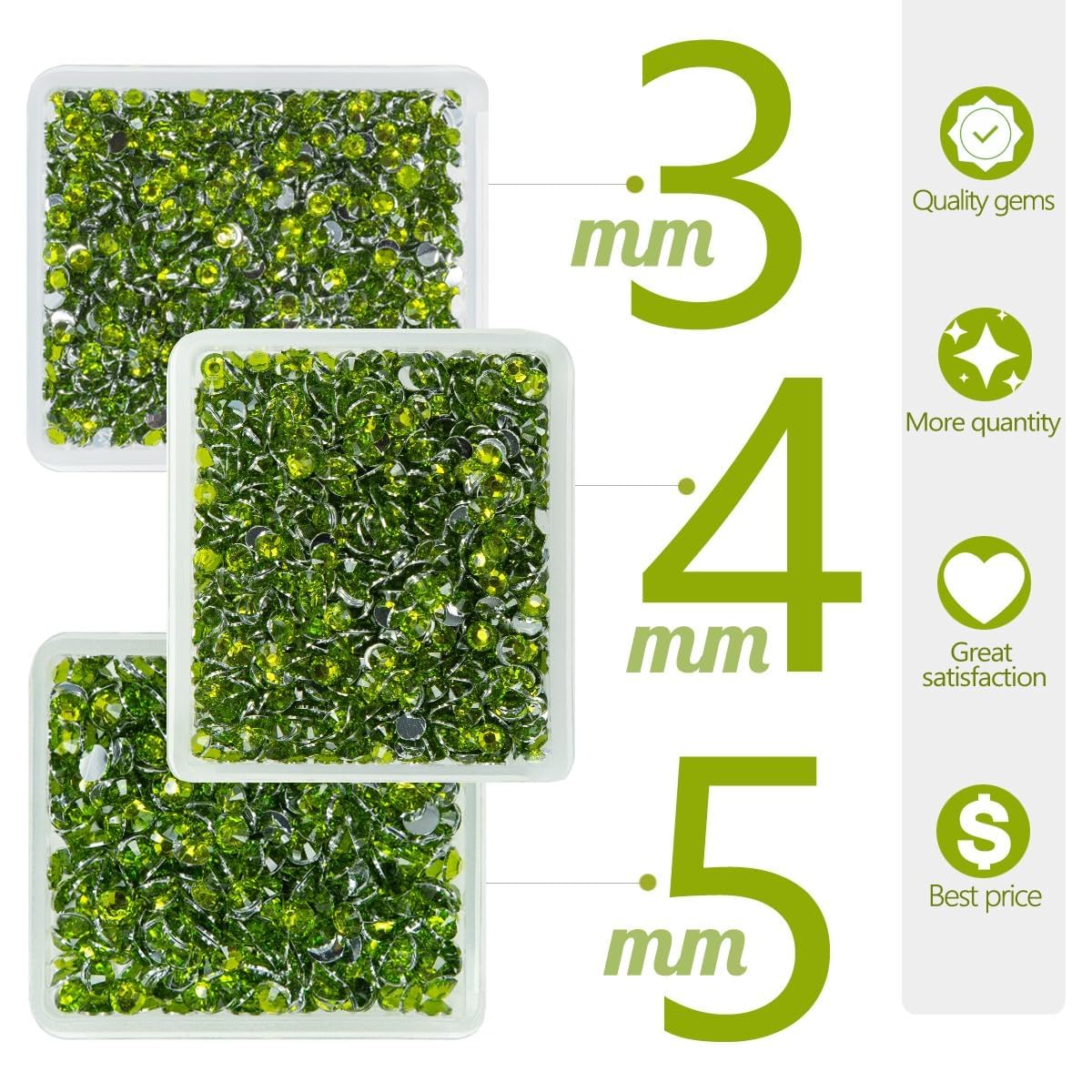 Olive Green Crystal Resin Rhinestones for Crafting 3mm 4mm 5mm Grass Green Flatback Stones Non-Hotfix Diamonds Crystals Gems for Nails Face Eyes Makeup Body Tumblers Bottles DIY Crafts Clothes