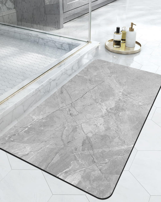 DEXI Bath Mat 17x32, Non Slip Quick Dry Rugs, Super Absorbent Ultra Thin Marble Bathmat, Washable Rubber Mats for Shower Floor, in Front of Bathtub, Sink, Bathroom Accessories Decor, Light Grey