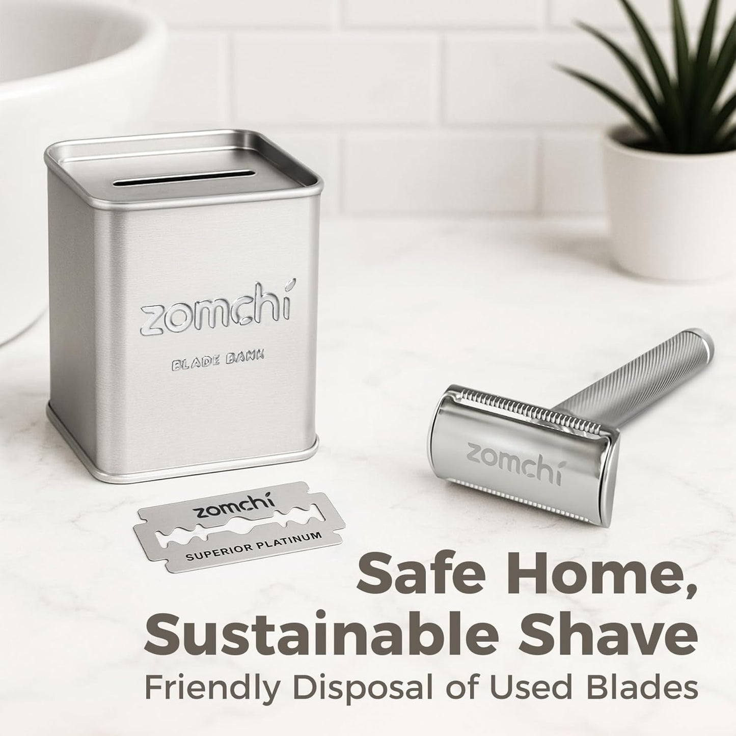 ZOMCHI Blade Disposal Container for Safety Razor Blade Storagement,Razor Blade Disposal Container (Silver)