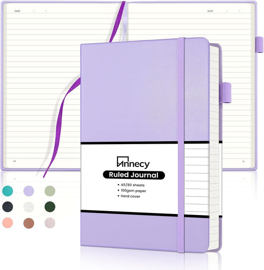 Annecy Lined Journal Notebook, Hardcover Numbered College Ruled Journal, Medium 5.5x 8.25, 160 Pages 100GSM Writing Paper, Purple