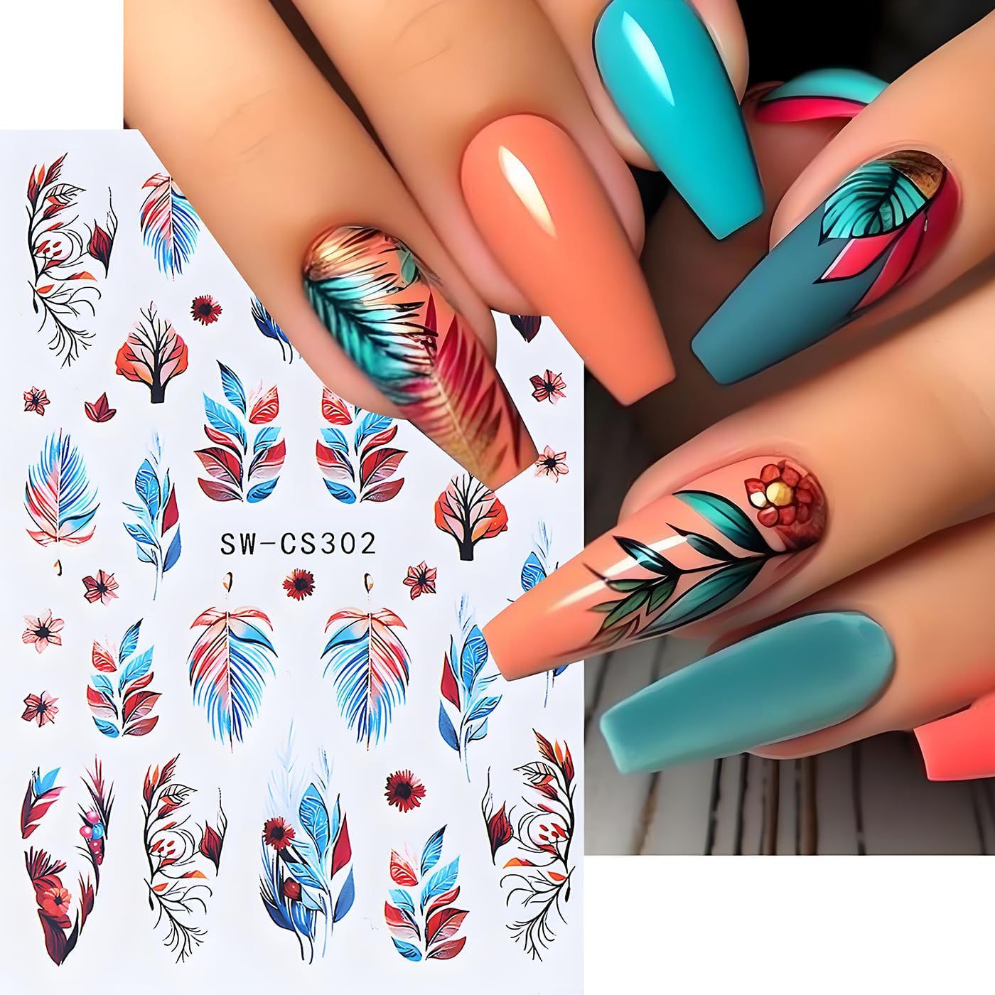 Fall Maple Leaves Nail Art Stickers for Thanksgiving, Fall Nail Art Decals 3D Self-Adhesive Leaf Flower Tree Nail Design 6Pcs Nail Art Supplies for Women Nail Decoration