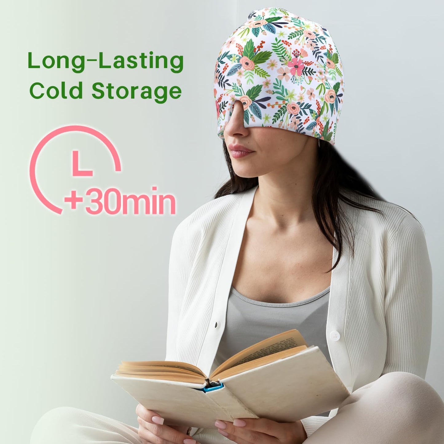 ZNÖCUETÖD Migraine Headache Relief Cap Hat, Head ice Pack Wrap Cooling Gel Ice Beanie Cold Cap Hot/Cold Compress Therapy for Sinus, Stress, Tension, Head Pain Relief - Reusable Men & Women (White)