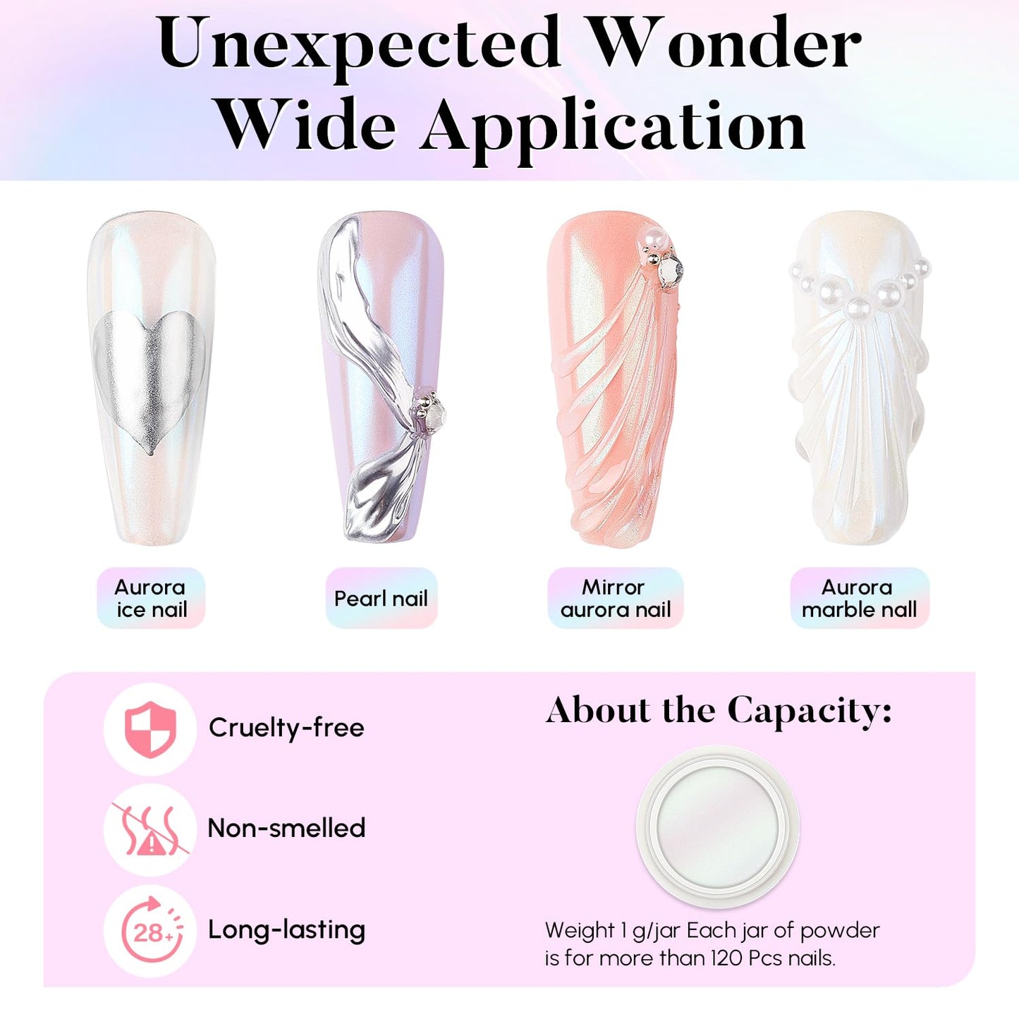 AIMEILI Pearl Nail Powder, Vegan, Cruelty Free, 12 Colors Chrome Aurora Metallic Holographic Mirror Effect Nail Art Pigment Iridescent Shell Glitter Nail Art