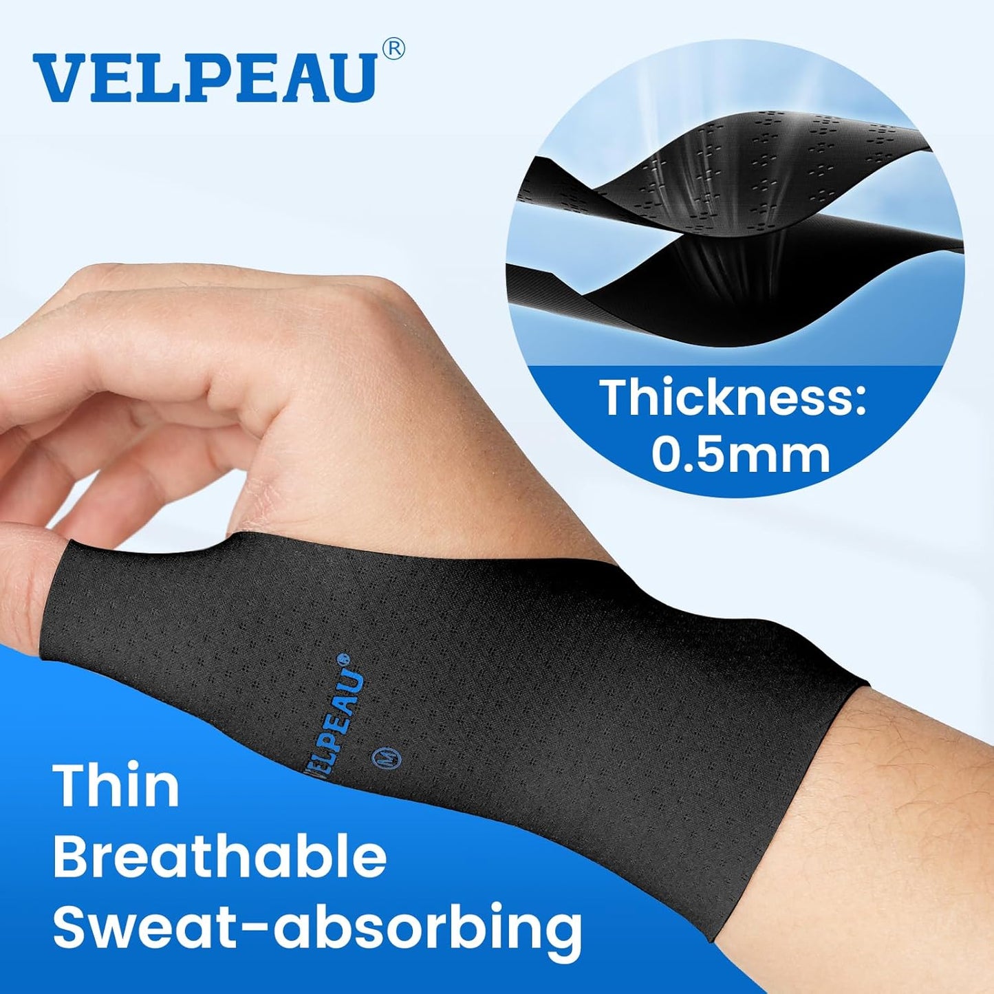 VELPEAU Thumb and Wrist Compression Sleeve for Tendonitis (Pack of 2), Seamless Technology, Gloves Wraps for Arthritis Pain Relief for Women & Men, Splint Liner, Fits Both Hands (Black, Long Version, L)