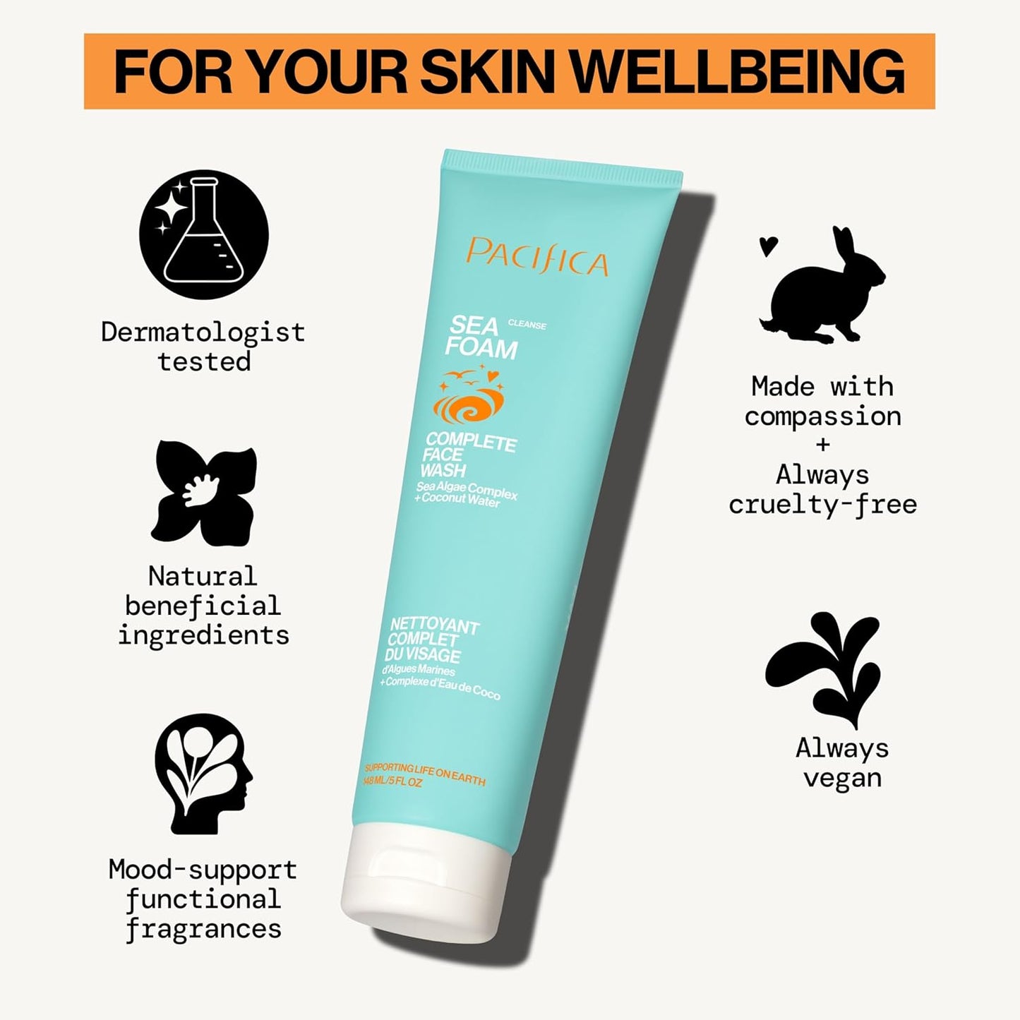 Pacifica Beauty Sea Foam Face Cleanser, Daily Gentle Foaming Face Wash, With Coconut Water + Sea Algae Complex, Removes Makeup, For Combination and Oily Skin, Vegan and Cruelty Free, Clean Skin Care