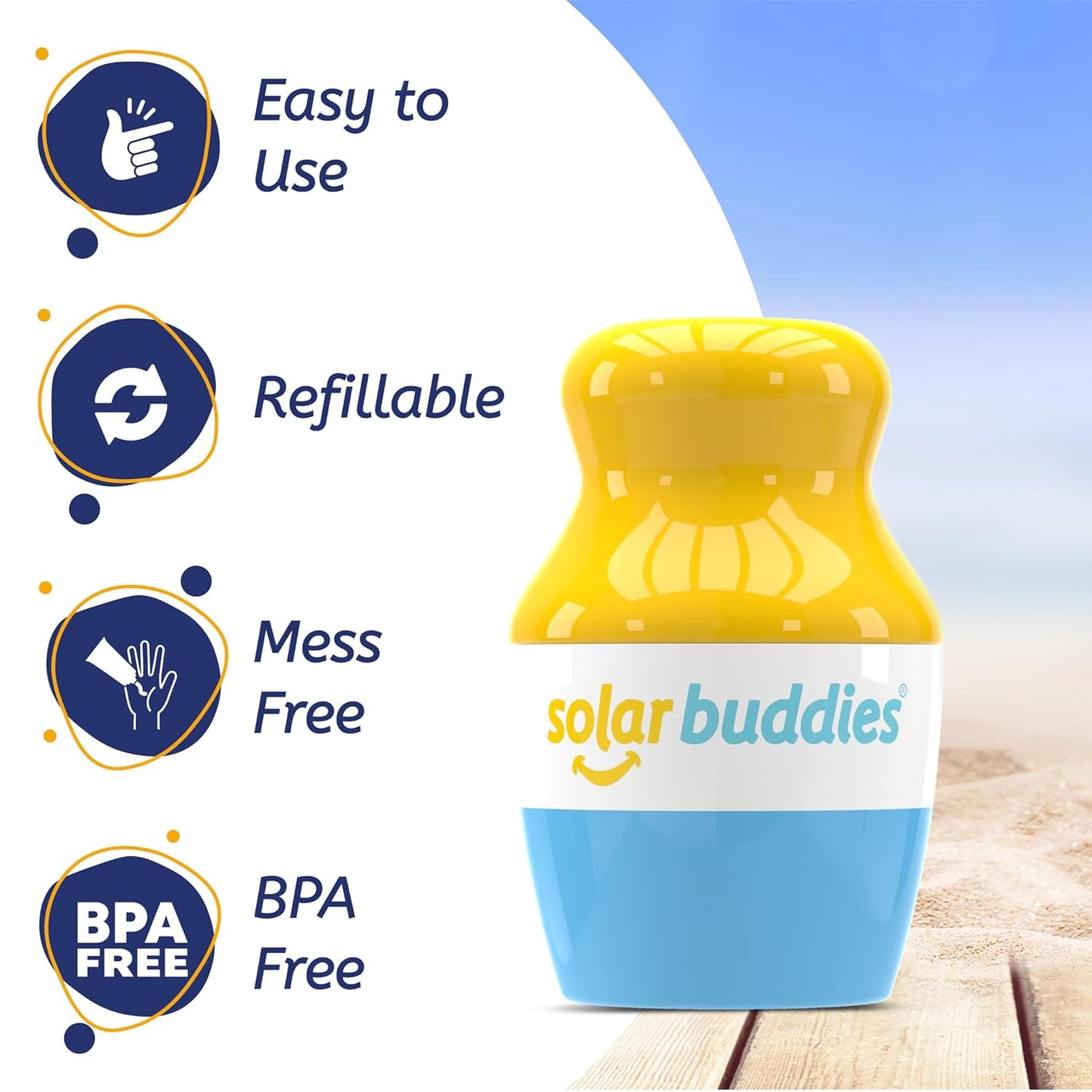 Solar Buddies Sunscreen Applicator - Blue & Green Duo - BPA-Free Refillable Roll on Sponge Sunscreen, Suncream & Lotion Applicator For Kids, Adults & Families - Holds 3.4fl oz, Perfect Size for Travel