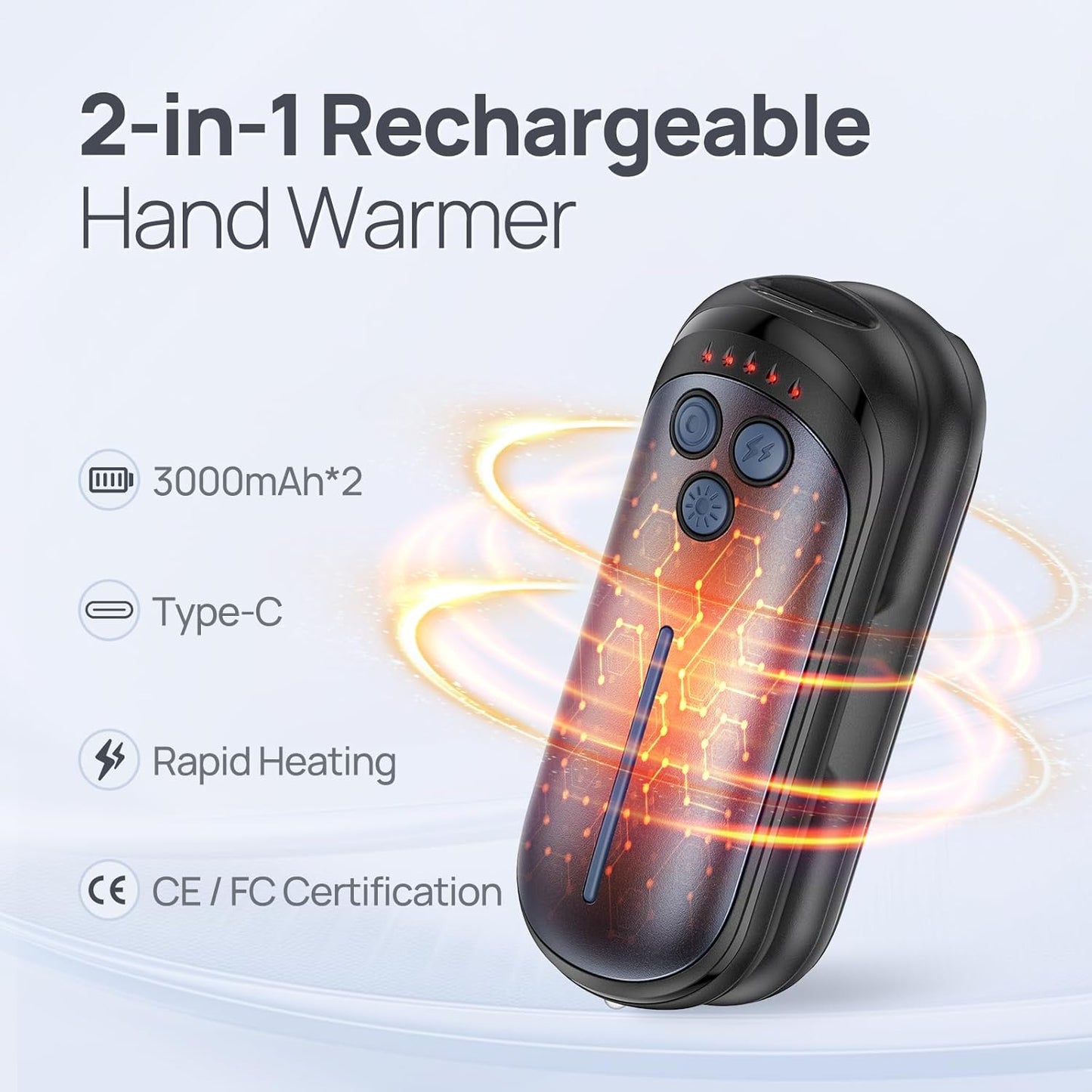 Rechargeable Hand Warmers 2 Pack, 6000mAh Electric Hand Warmer Rechargeable, 2 in 1 Portable Hand Warmers with AI Smart Chips, Outdoor, Hunting, Camping for Family for Christmas