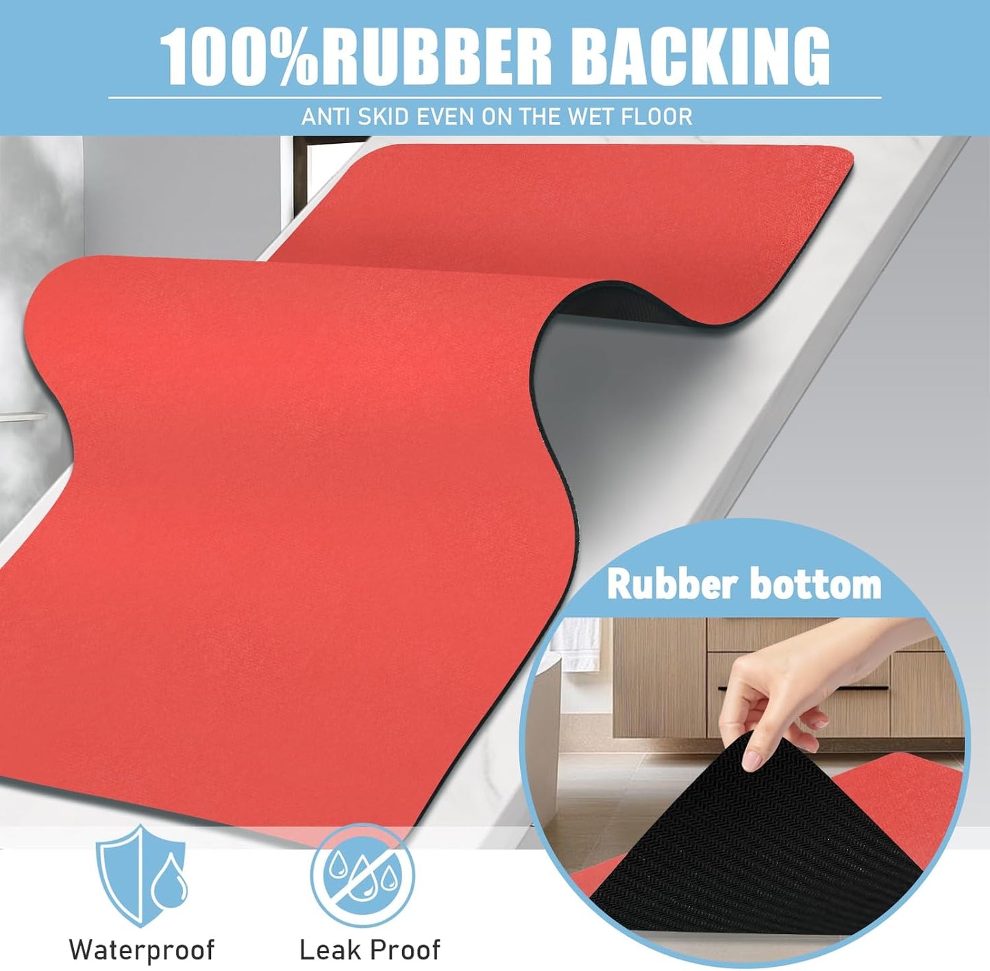 Diatomaceous Earth Bath mat Bathroom Rugs Super Absorbent Quick Dry Non Slip Bath Mat Thin Bathroom Floor Mats Fit Under Door-Shower Rug for in Front of Bathtub Shower, Red, 19.6"x31.5"