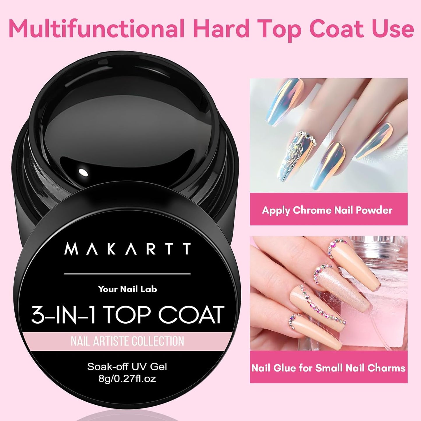 Makartt Gel Top and Base Coat Set: 2-Piece Gel Polish Kit with Nail Art Brush, 15ml Strong Base Gel and 8ml Glossy Hard Top Coat, Long-Lasting Formula for Salon Use, Requires UV/LED Lamp