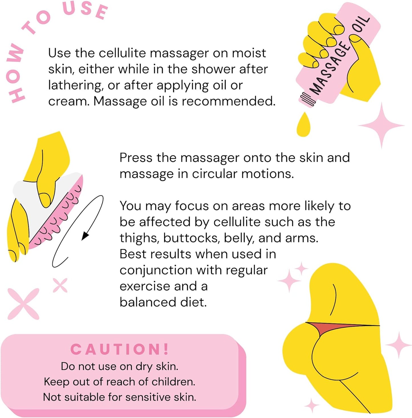 Scala Silicone Anti Cellulite Massager, Body Shower Scrubber, Cellulite Remover - Improve Circulation, Distribute Fat Deposits, Body Massager, Exfoliator, Fat Roller Use with Creams and Oils - Pink