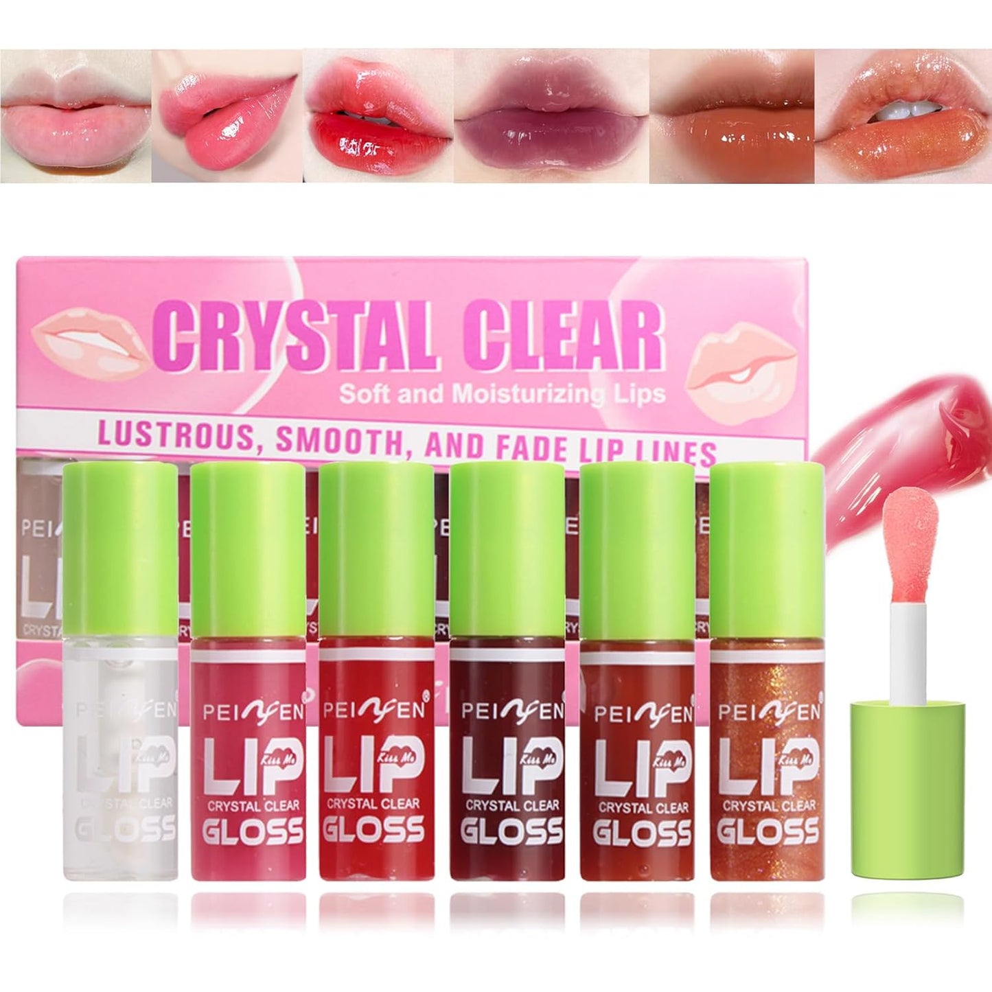 6 Colors Hydrating Lip Oil, Big Brush Head Lip Glaze, Shiny Transparent Lip Gloss Plumping, Long Lasting, Nourishing & Non-sticky Smooth Lip Care Oil for Women