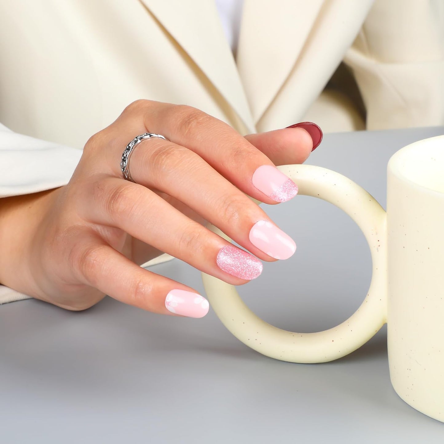 Semi Cured Gel Nail Strips, 30pcs Gel Nail Wraps, Salon-Quality, Easy to Apply, 2 Weeks Long Lasting (Shiny Rosy Radiance)