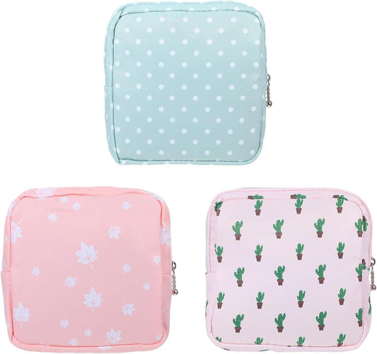 3PCS Pad Pouch for Women Period Bag Zippered Sanitary Storage Bag for Tampons, Pads, Menstrual Cup & Disc, Portable Feminine Hygiene Organizer, Tampon Holder 5.12 x 5.12 Inch Travel Pouch