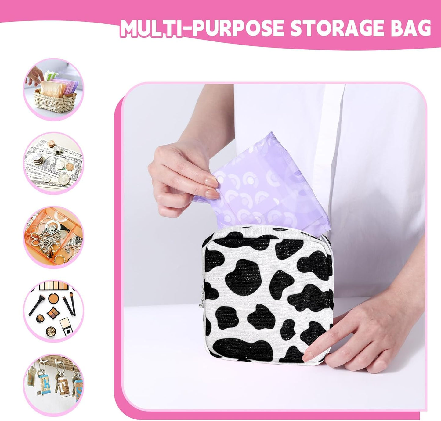 Period Bag for Teen Girls, Canvas Sanitary Napkin Storage Bag with Zipper, Portable Menstrual Pad Bag Tampon Holder for Purse