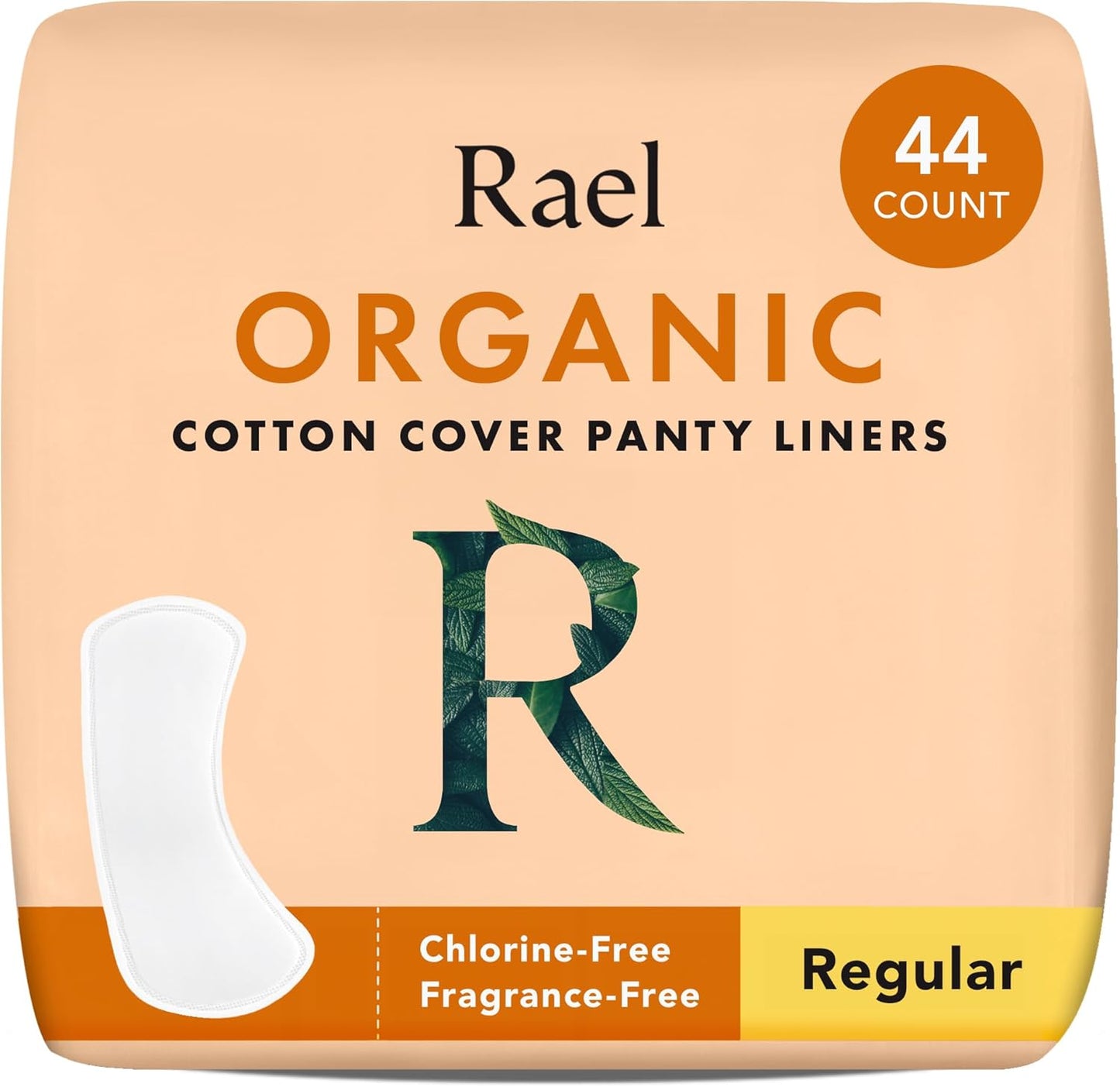 Rael Panty Liners for Women, Organic Cotton Cover - Regular Pantiliners, Light Absorbency, Unscented, Chlorine Free (Regular, 44 Count)