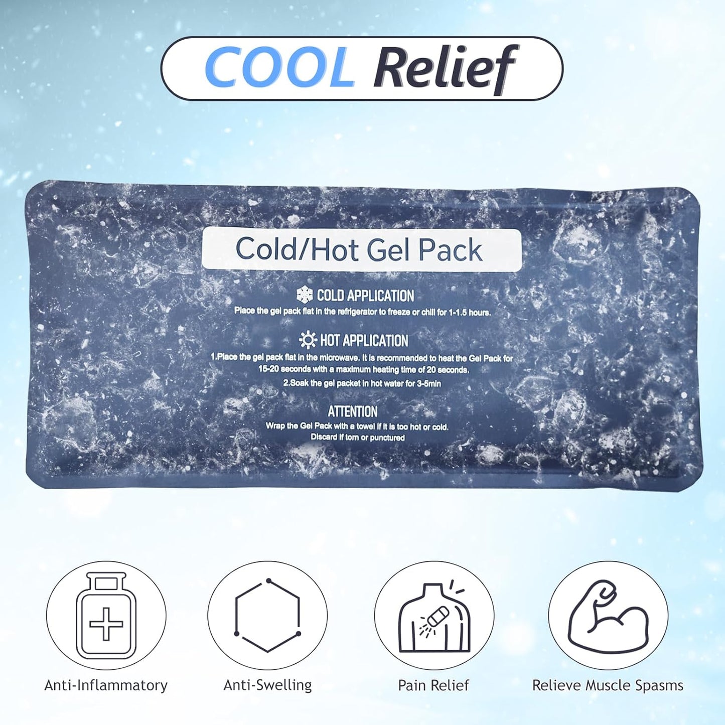 Hot & Cold Gel Packs for Pain Relief 4PCS 4x9 Inch Ice Packs Reusable Blue Cold Packs for Swelling, Bruises, Injuries, Surgery, Toothache (4 Pack)