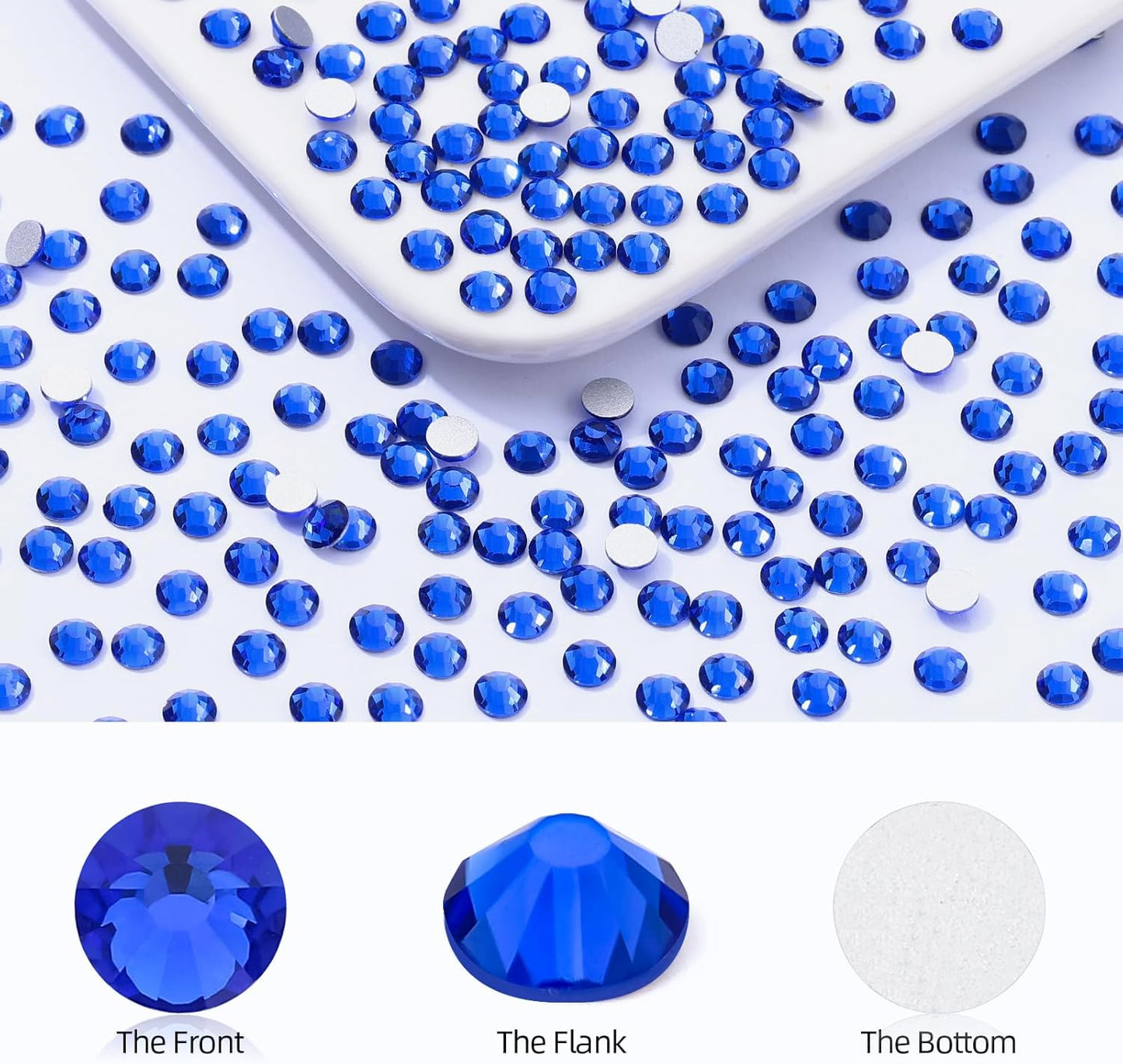 Sapphire Flatback Rhinestones, Glass Rhinestones for Nail Art and Craft, Glue Fix, Loose Crystal Gemstones(Blue, SS16, 2880pcs, 3.8-4.0mm)