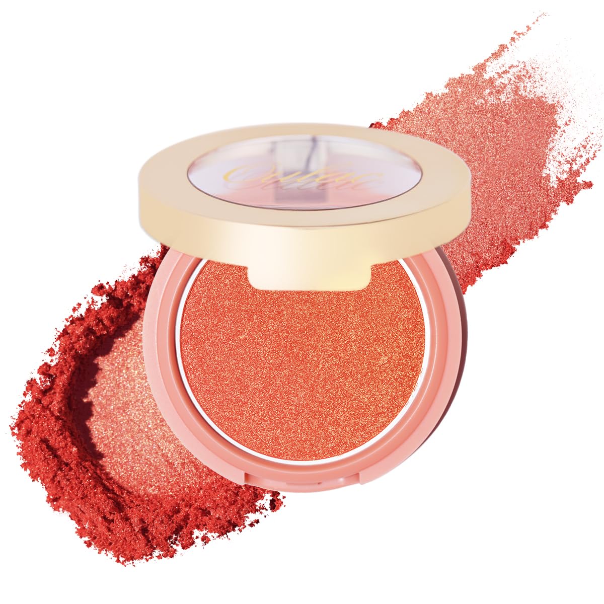 Oulac Orange Luminisers Powdery Blusher for Cheeks Face Glow,Brighten Skin As Highlighter Makeup, Shimmer Blusher,Buildable and Vegan Cosmetics,4.8g F09 Summer Flame