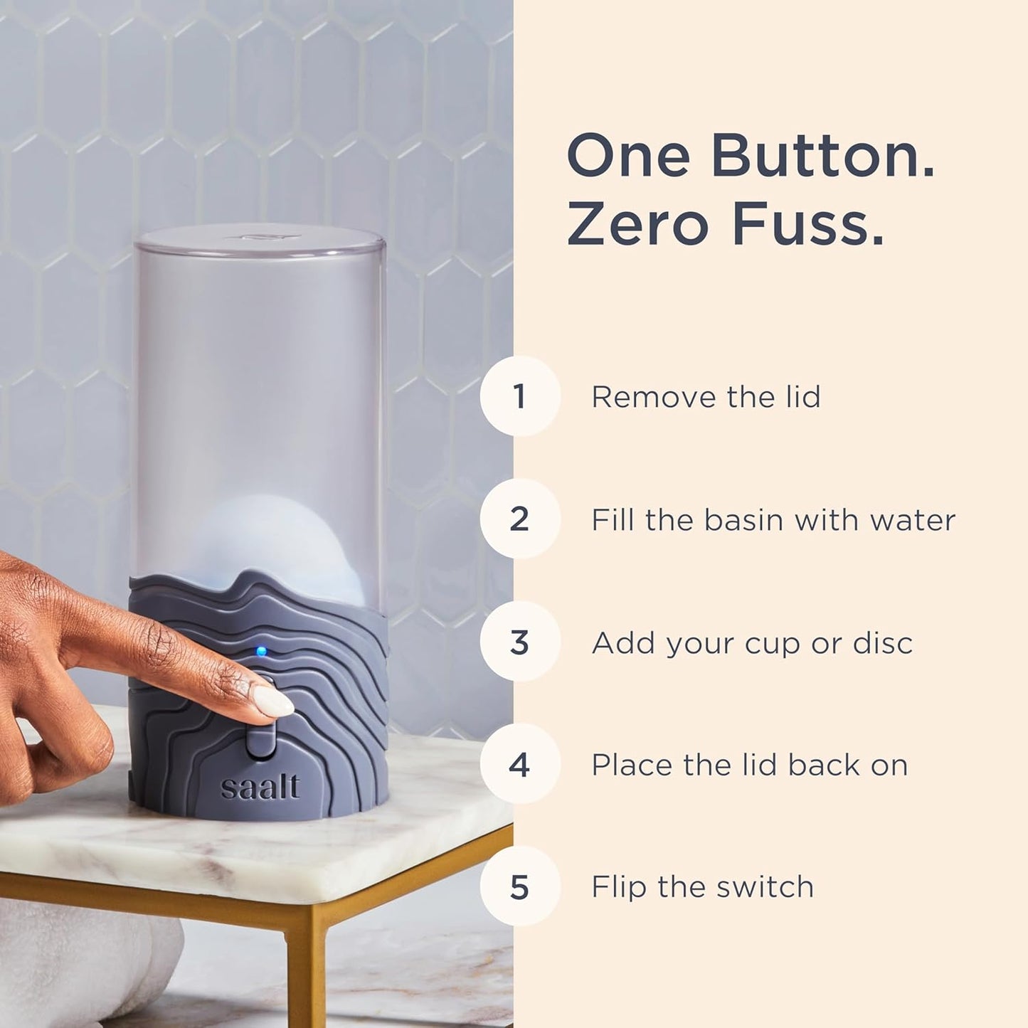 Saalt Menstrual Cup Steamer - Period Cup & Disc Sanitizer - Hands-Free Steam Sanitizer- No-Boil Design with Removable Power Cord - Compact & Portable - Arctic Mist