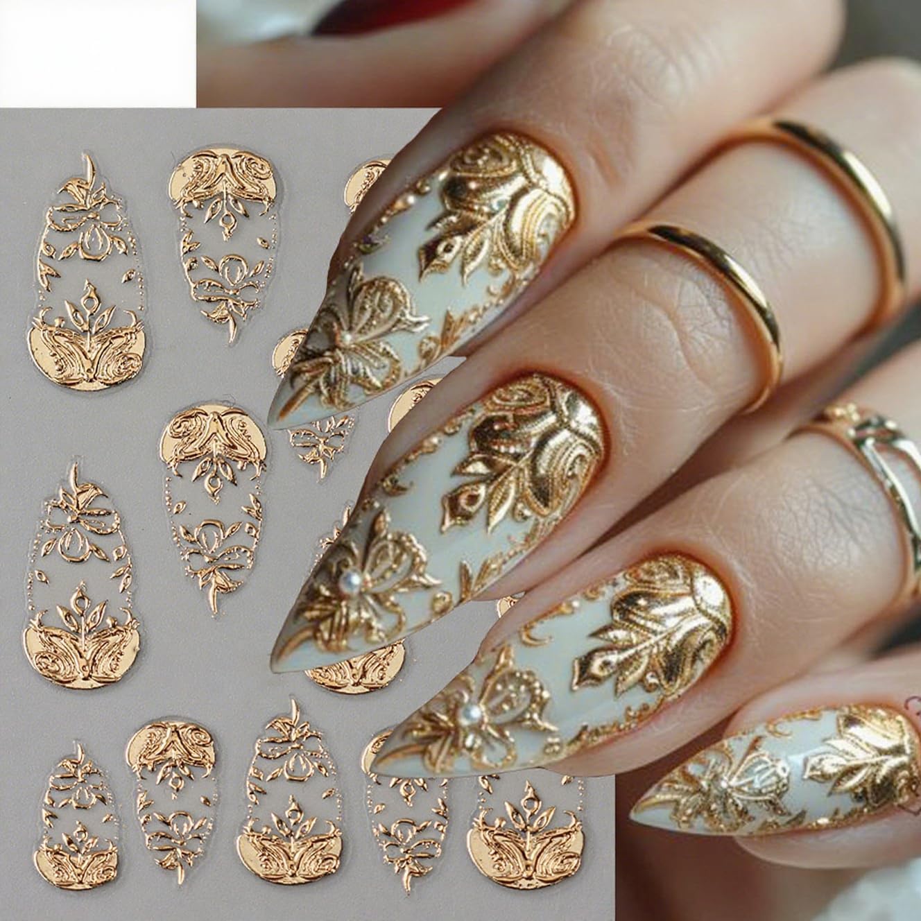 Fall Nail Stickers Gold Leaf Thanksgiving Nail Decals DIY Self Adhesive Floral Fruit Nail Design 3D Nail Decoration Supplies Holiday Manicure Accessories for Women Girls 4Pcs